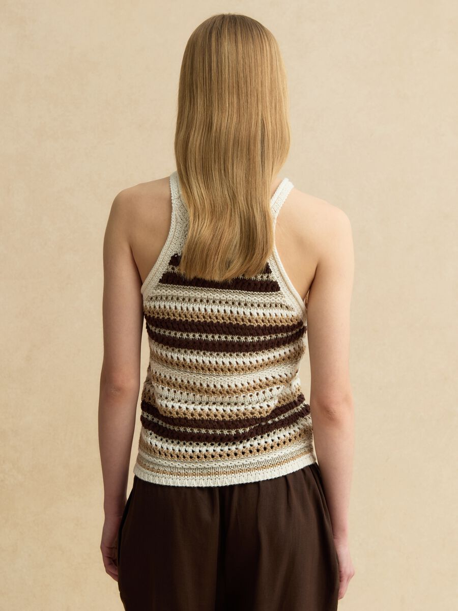 Multicolour striped fitted knitted cotton-blend top_3