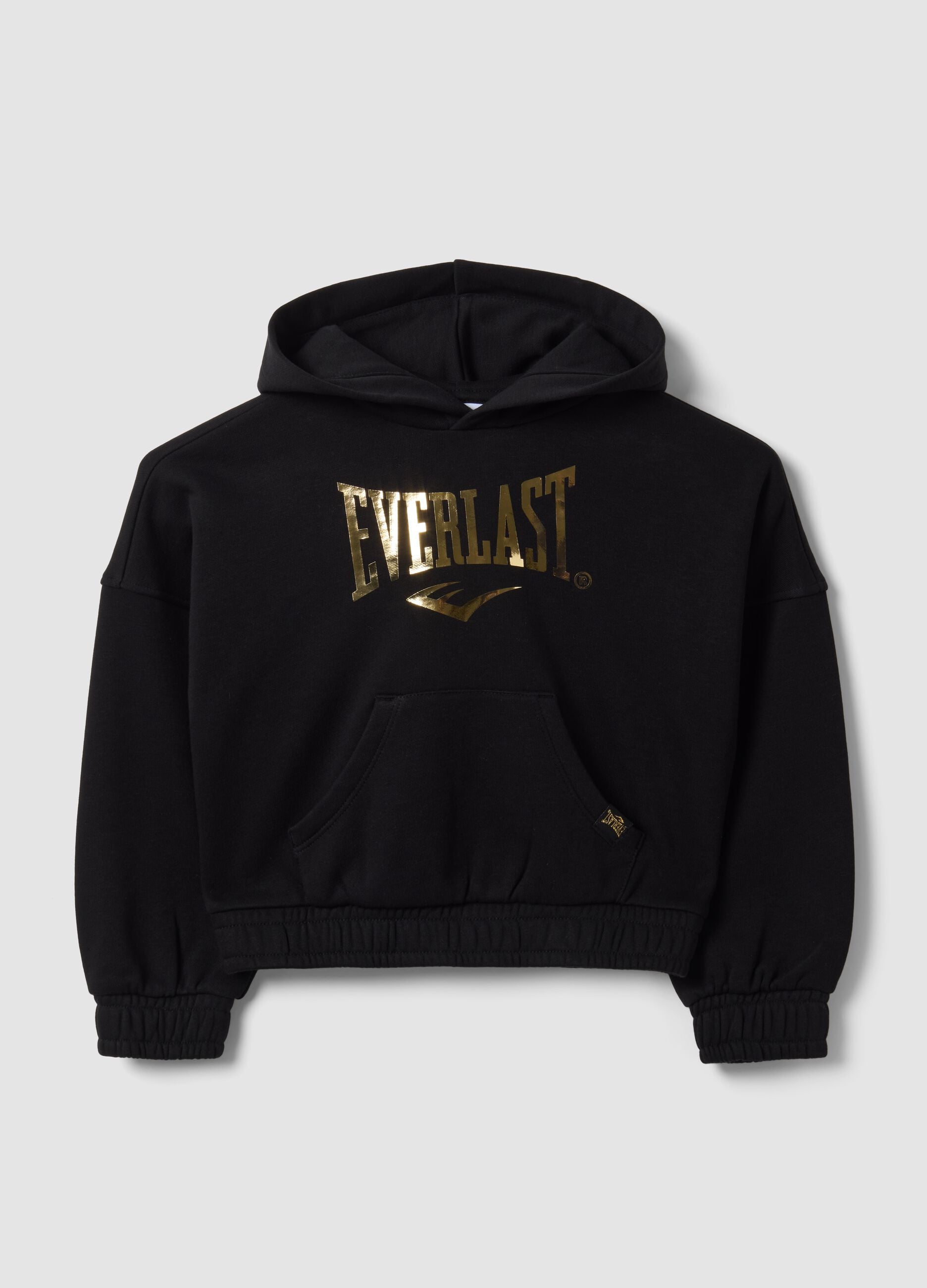 Black cotton-blend hoodie with logo for girls