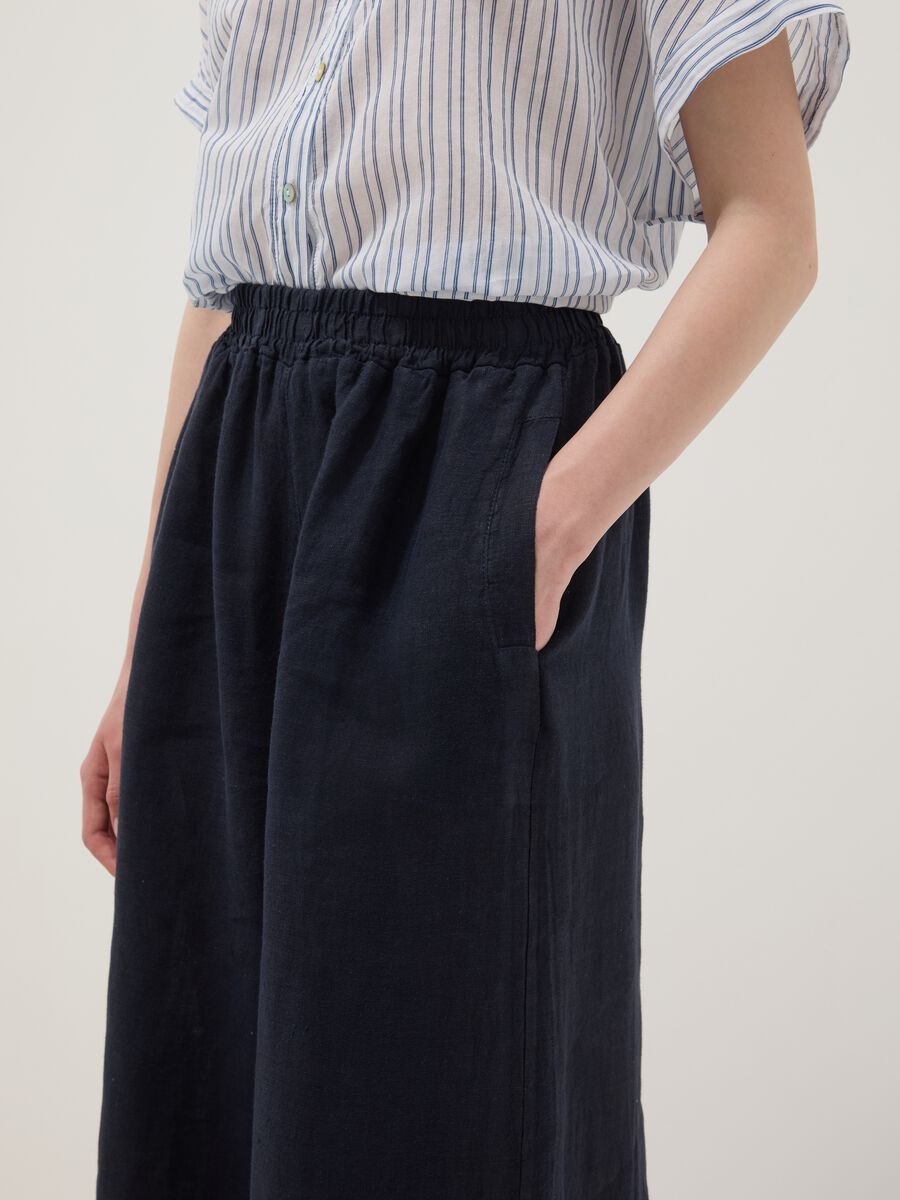 Blue pure linen wide-leg trousers, regular fit_3