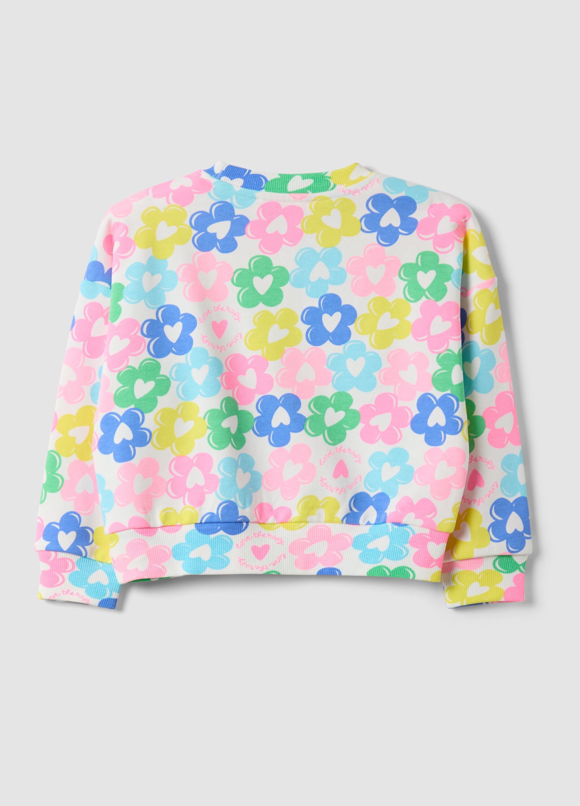Multicolour cotton-blend crew-neck sweatshirt with floral print