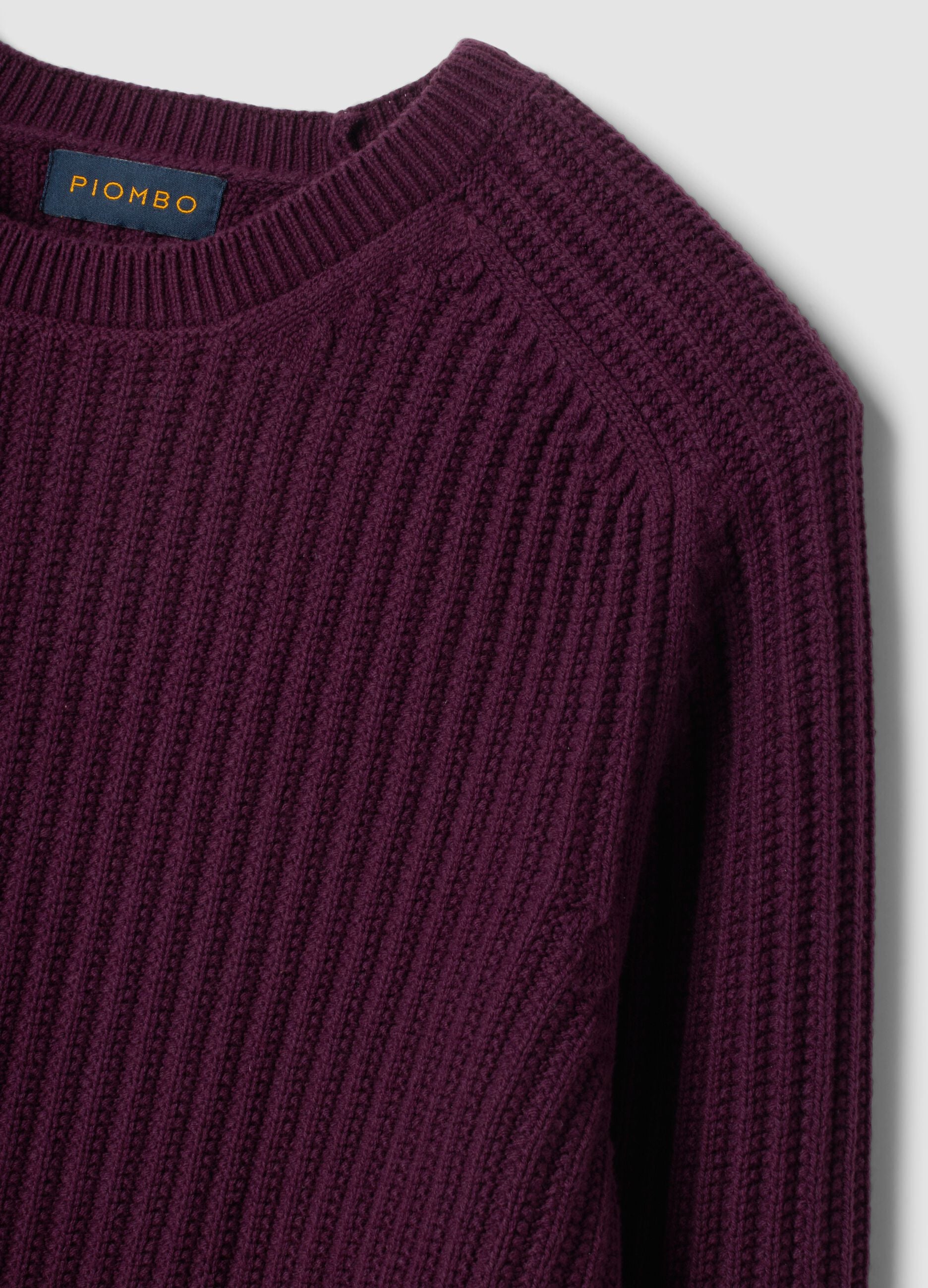 Purple ribbed cotton-blend crew-neck jumper, regular fit