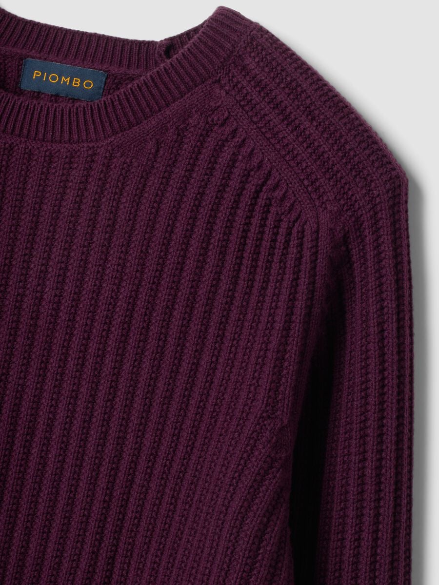 Purple ribbed cotton-blend crew-neck jumper, regular fit_5