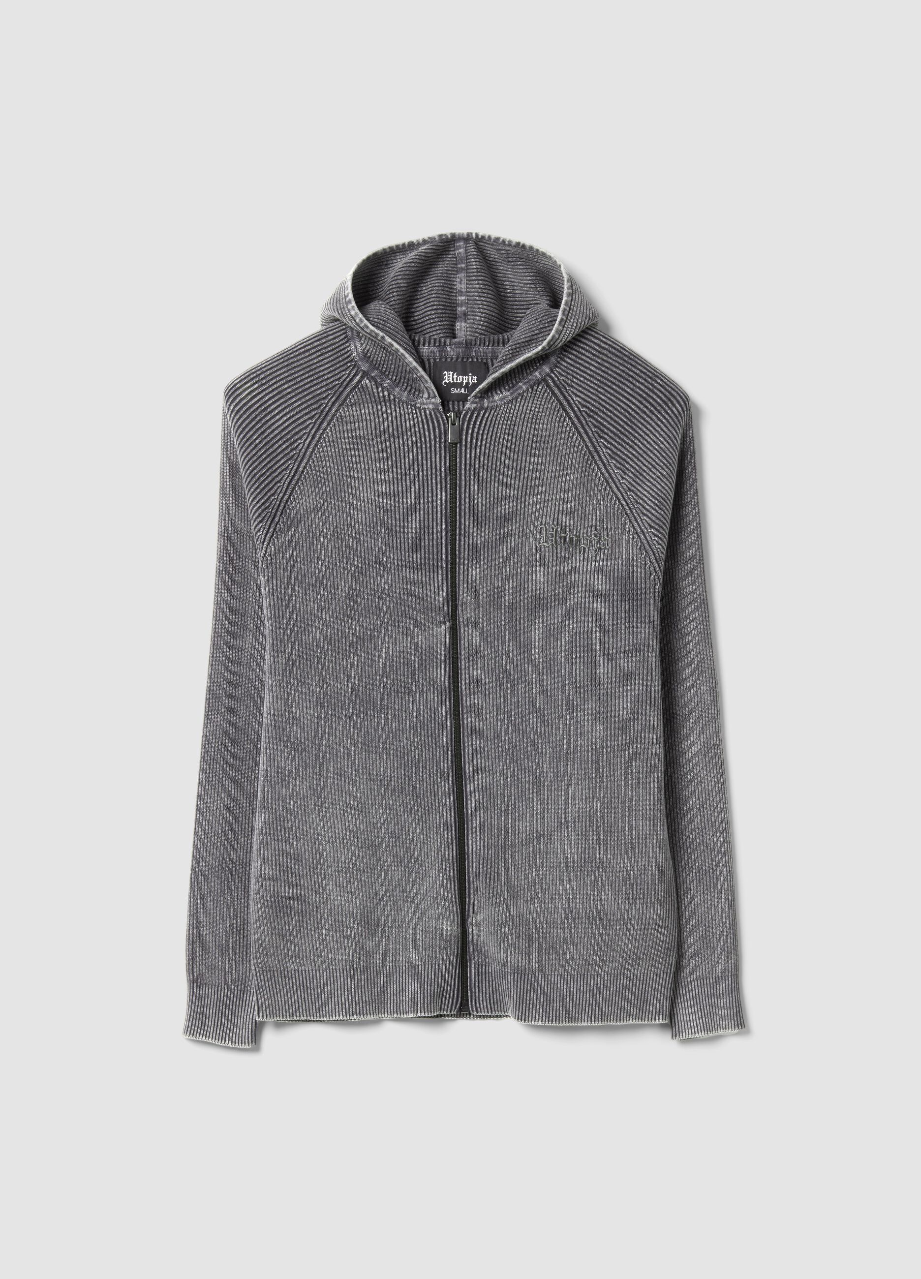 Knit Ribbed Hoodie Washed Grey