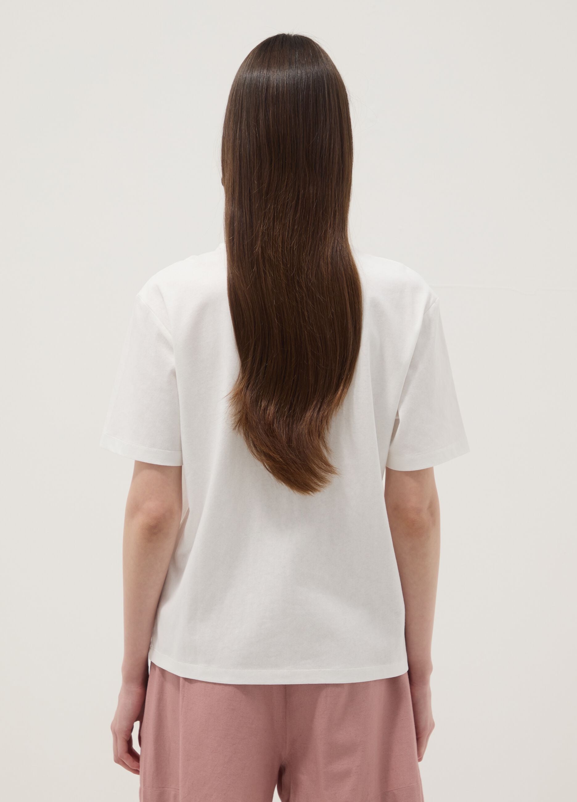 White pure cotton T-shirt with floral print