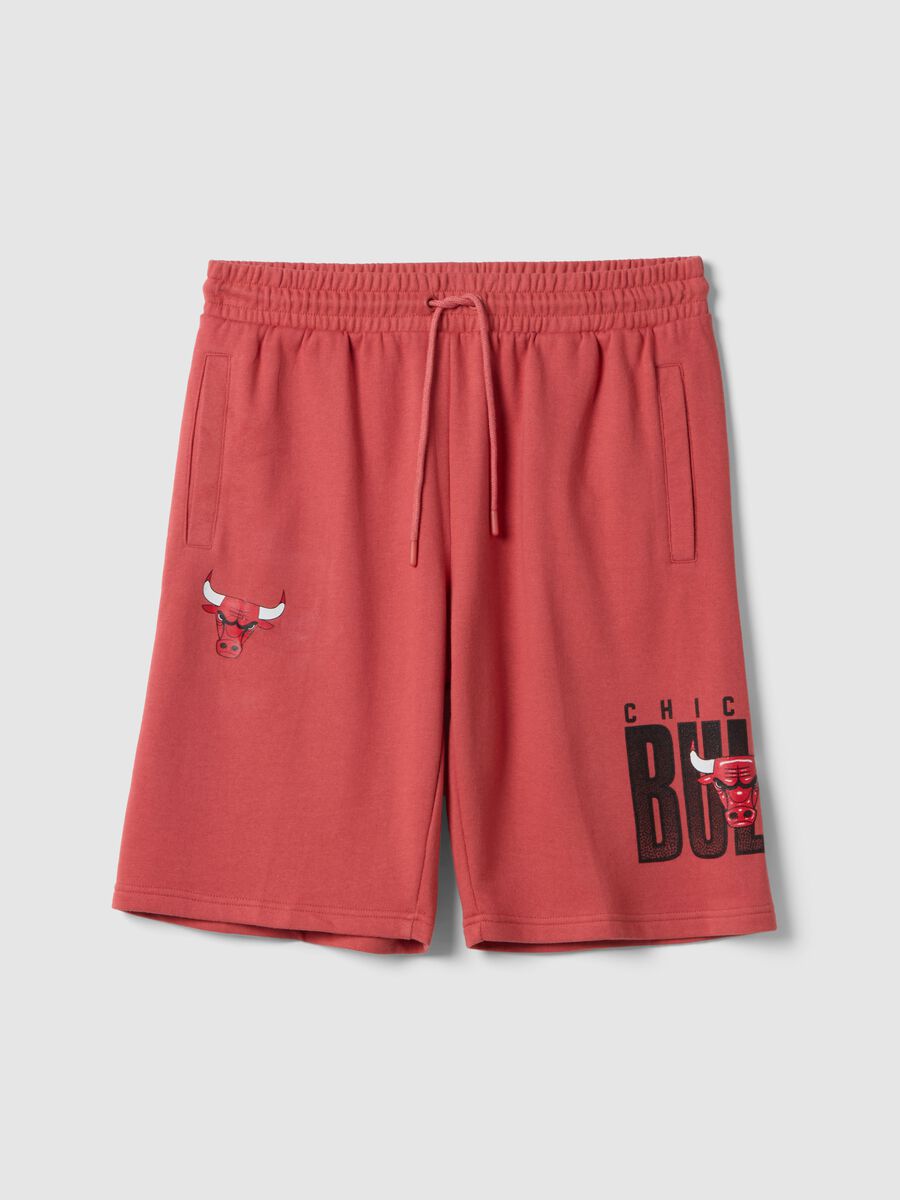 Red cotton blend shorts regular fit with Chicago Bulls print_4