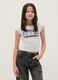 Grey stretchy cotton slim fit girl's T-shirt with print_0