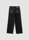 Black straight-leg pure cotton jeans with star detail for girls_5