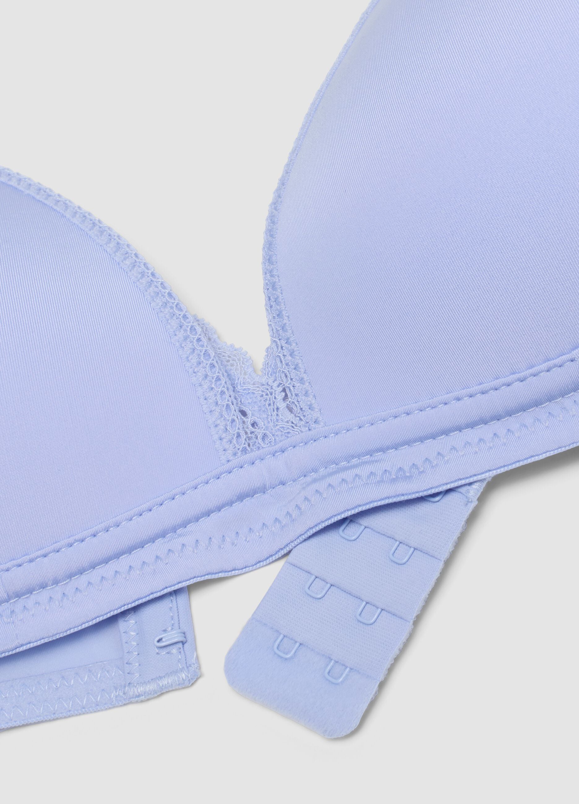 Blue triangle bra with lace detail