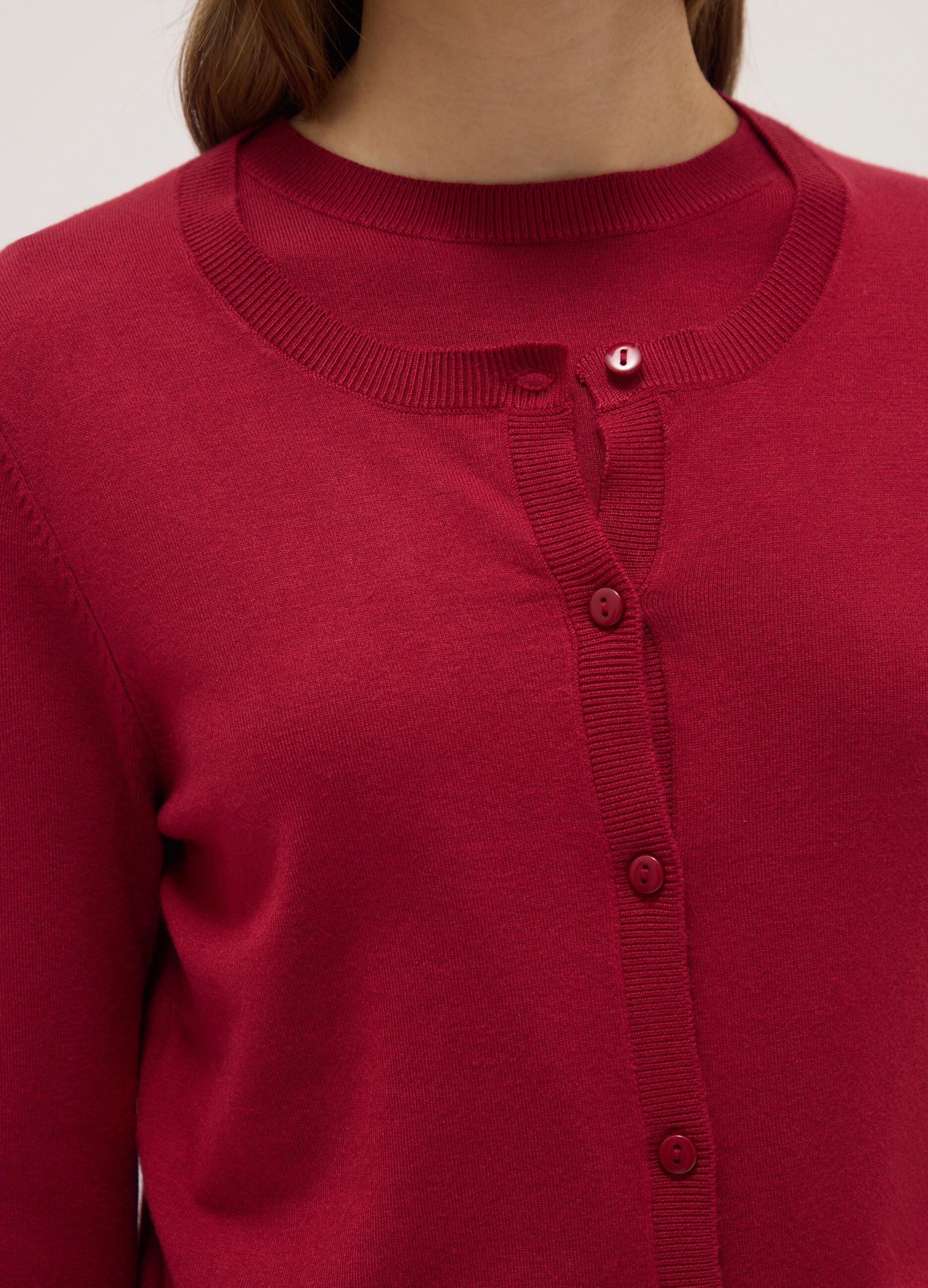 Regular fit red crew neck cardigan