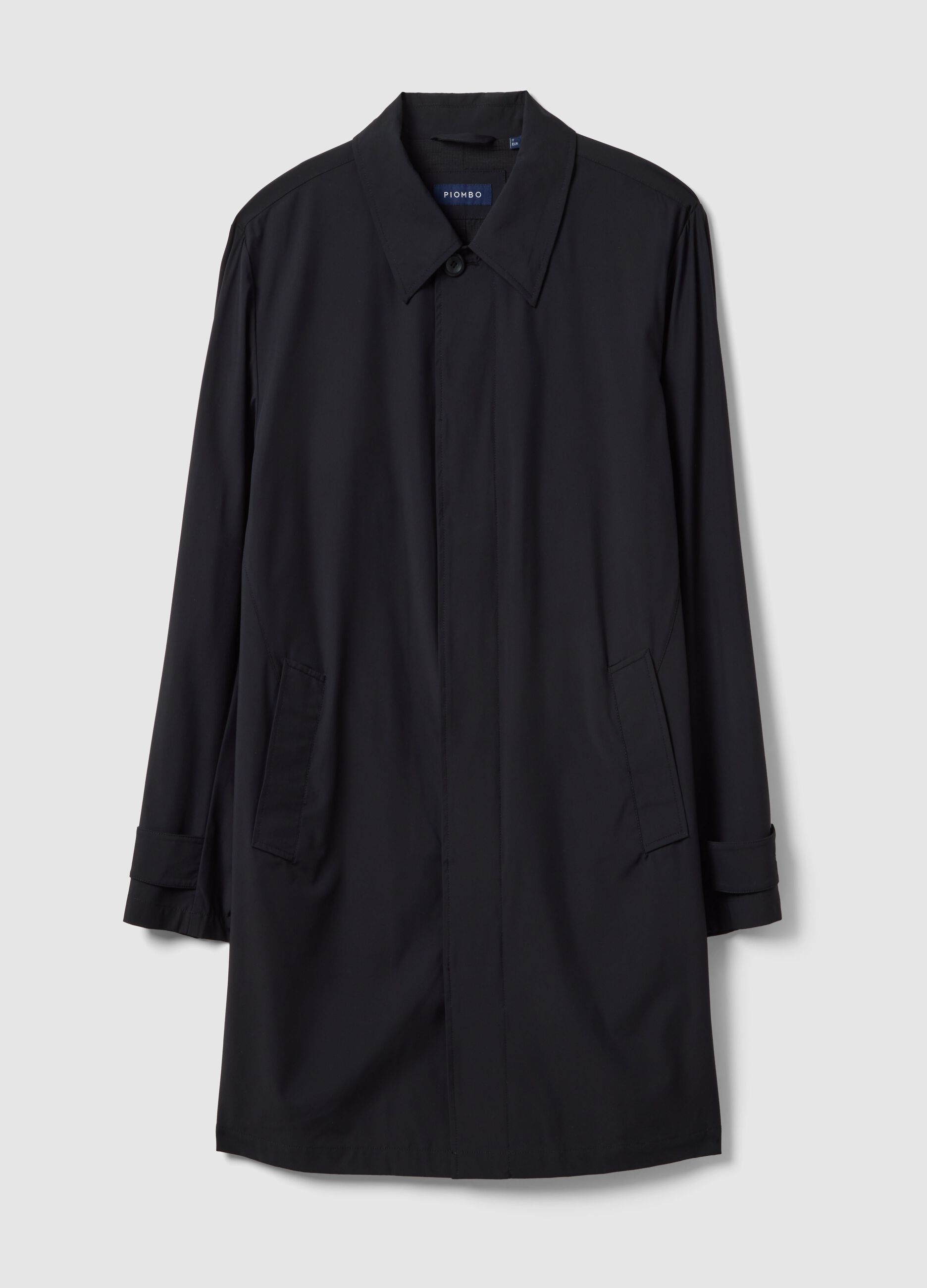 Trench lungo nero regular fit con bottoni