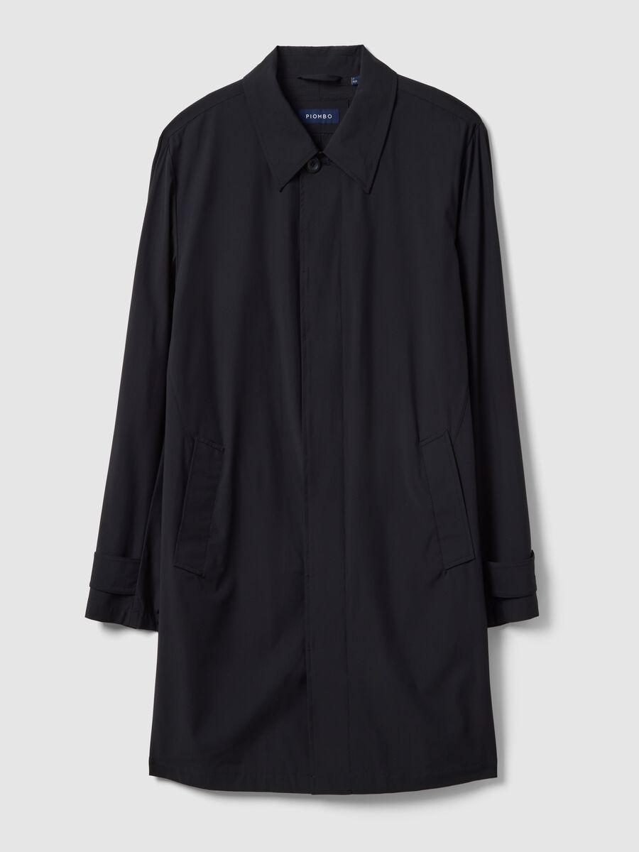 Trench lungo nero regular fit con bottoni_5