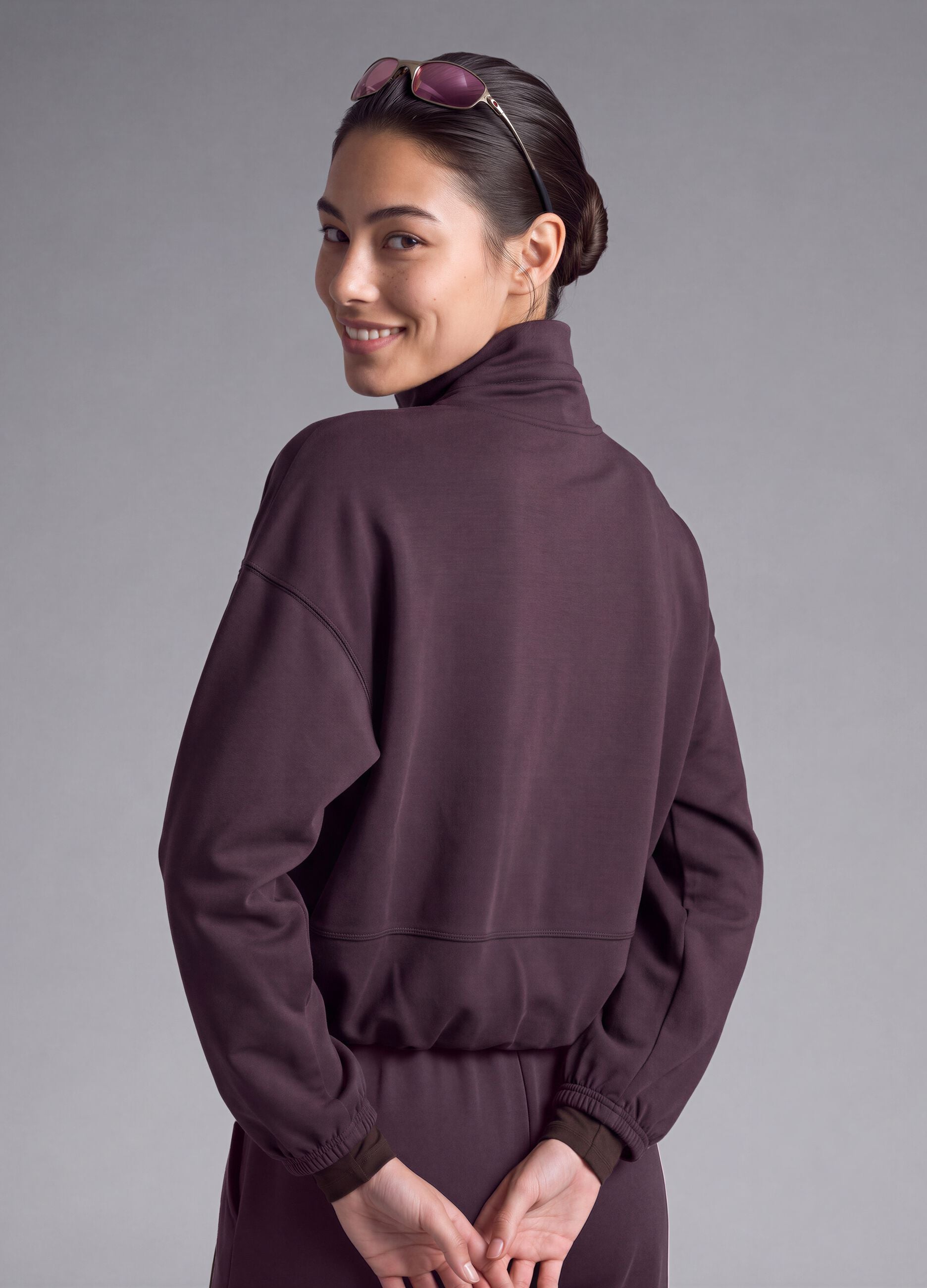 Cropped purple full-zip soft-touch jacket with stand-up collar ALTAVIA STUDIO