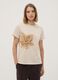 Beige pure cotton crew-neck T-shirt with floral print, regular fit_2