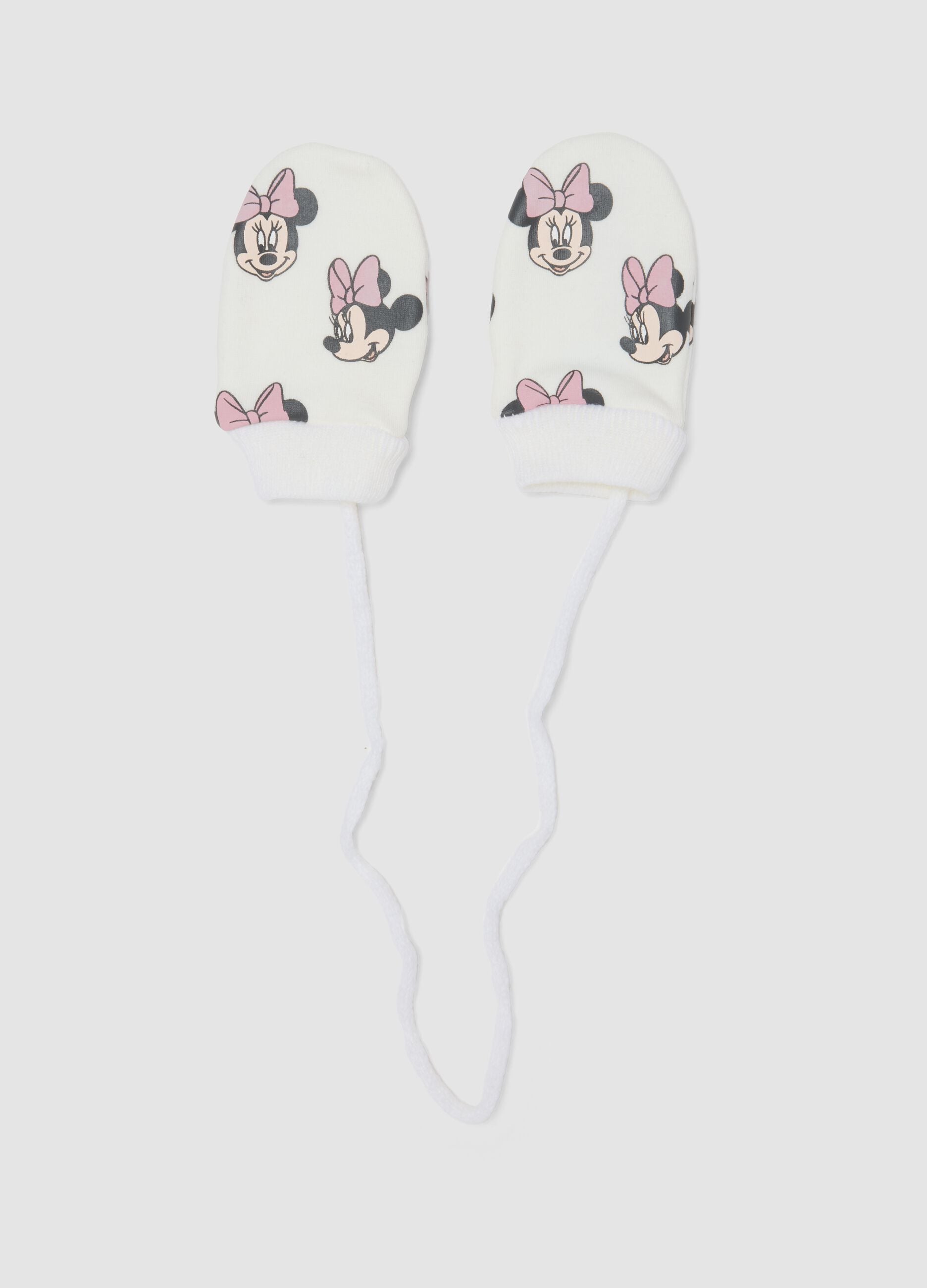 White stretch-fabric gloves with Minnie print