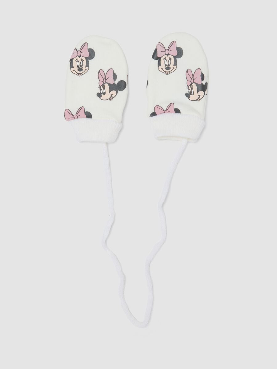 White stretch-fabric gloves with Minnie print_0