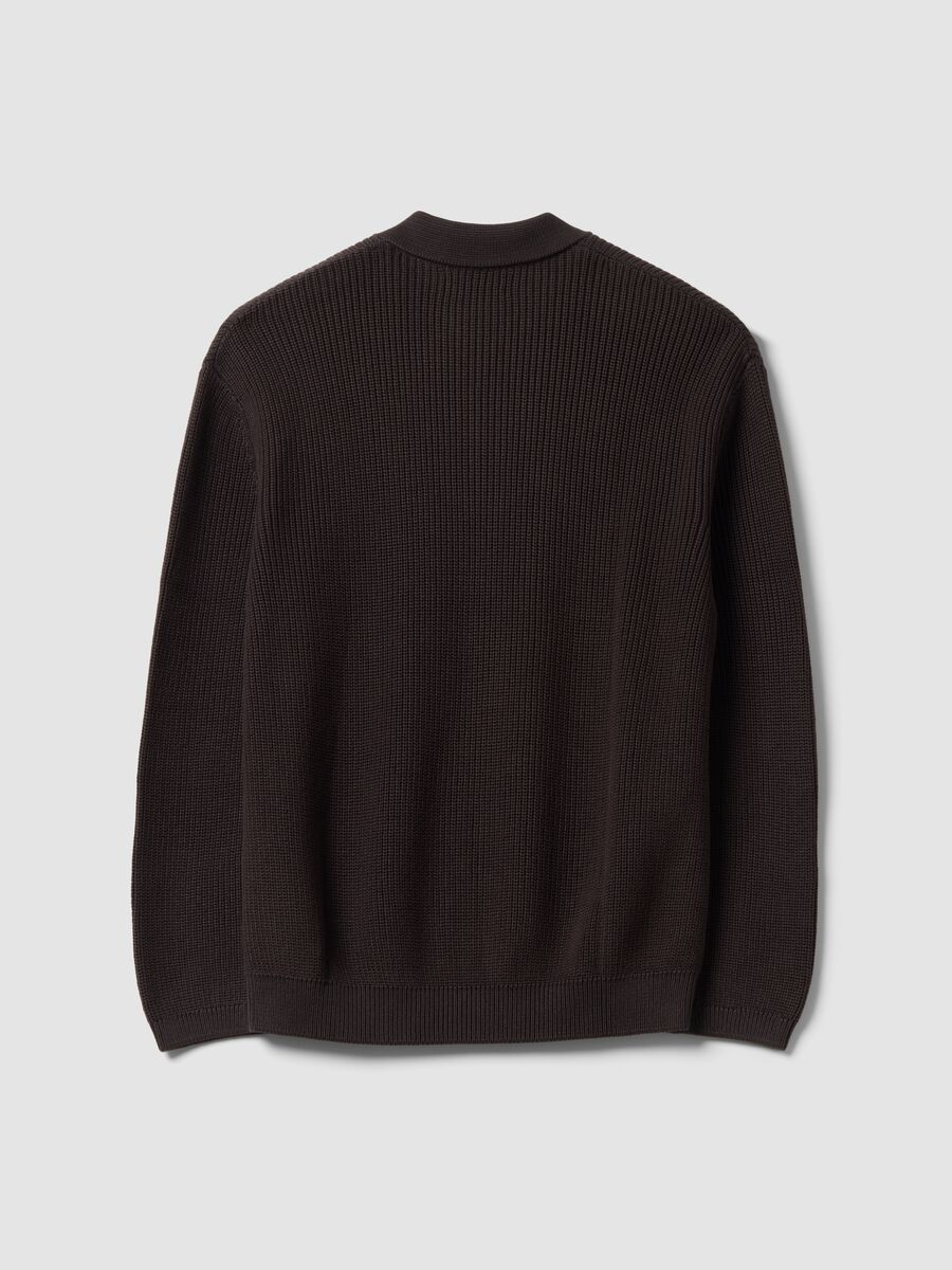 Maglia marrone in puro cotone con colletto polo over fit_6