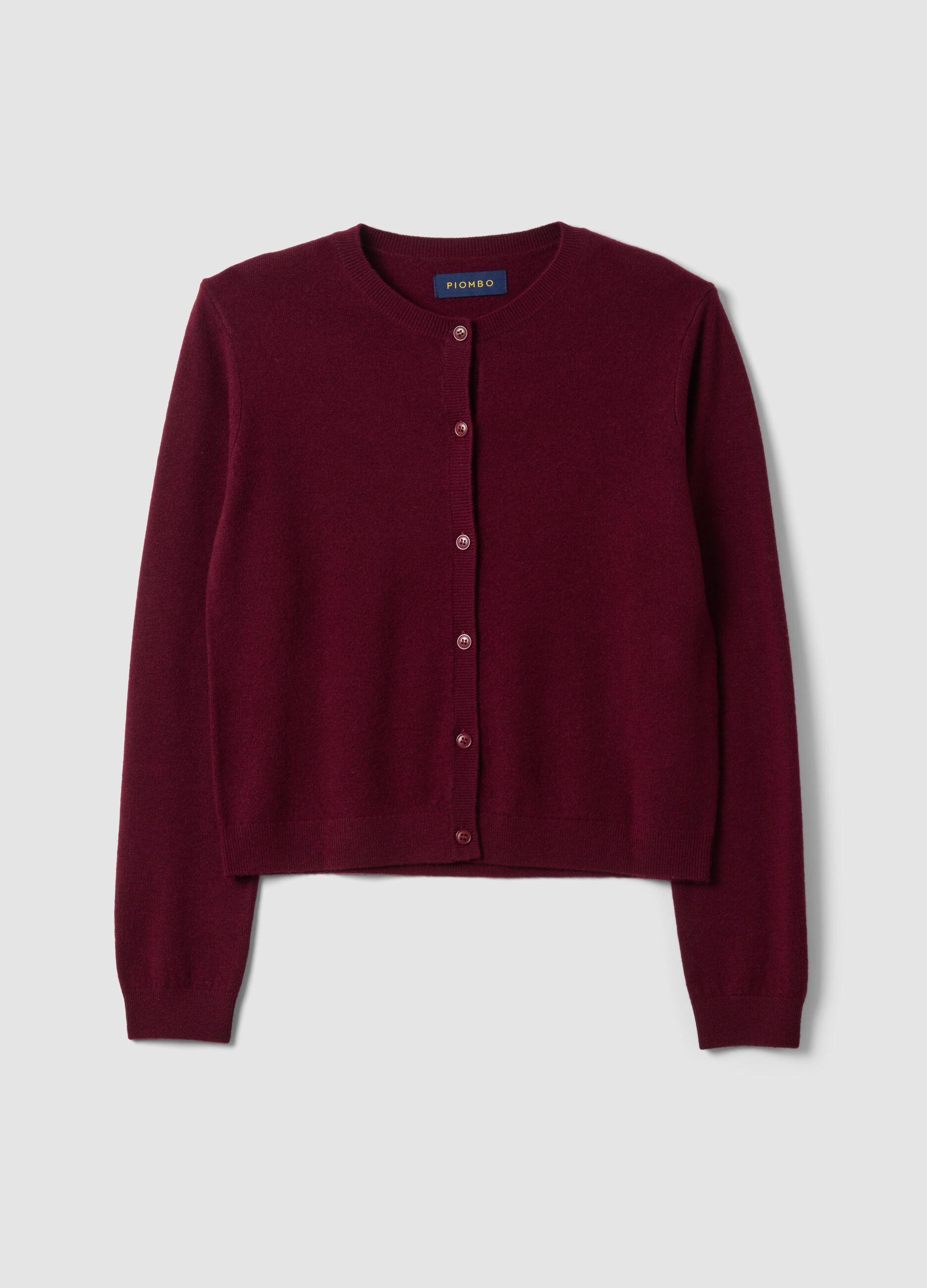 Red pure wool crew-neck cardigan