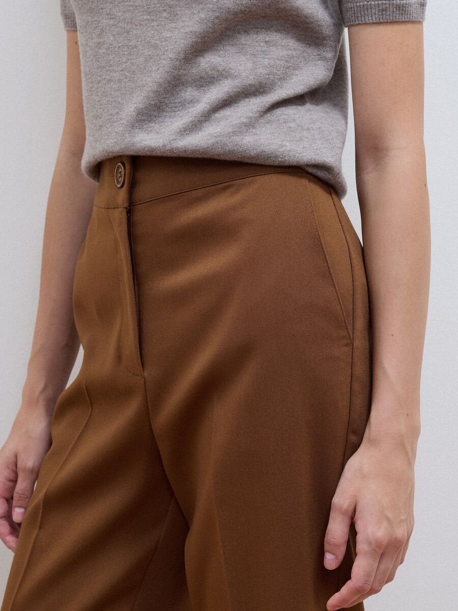 Brown stretch viscose formal trousers, straight fit_3