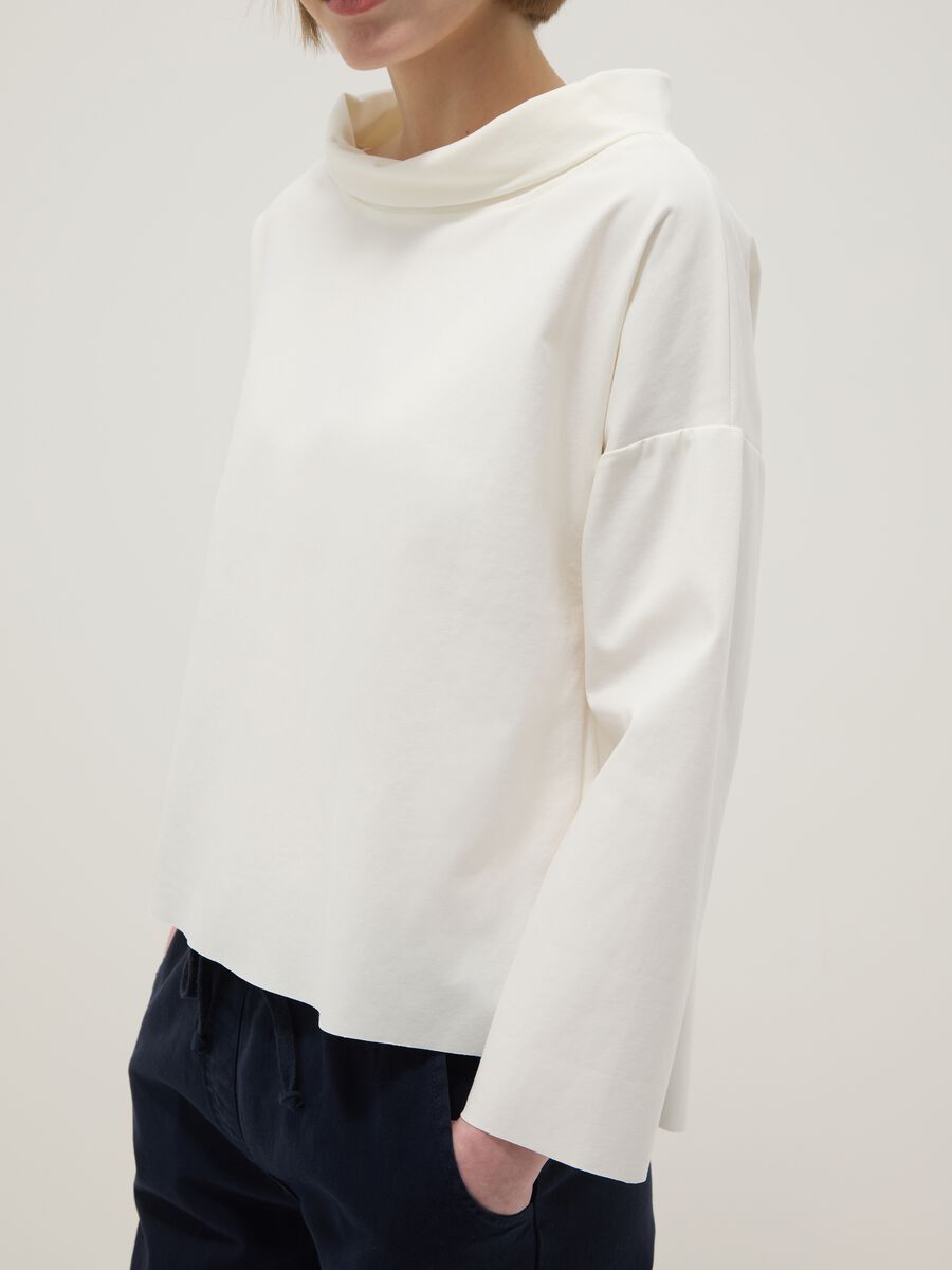 White regular fit stretch cotton blend jumper with wide neckline_3
