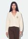 Cardigan beige in misto cotone con scollo profondo a V fitted_0
