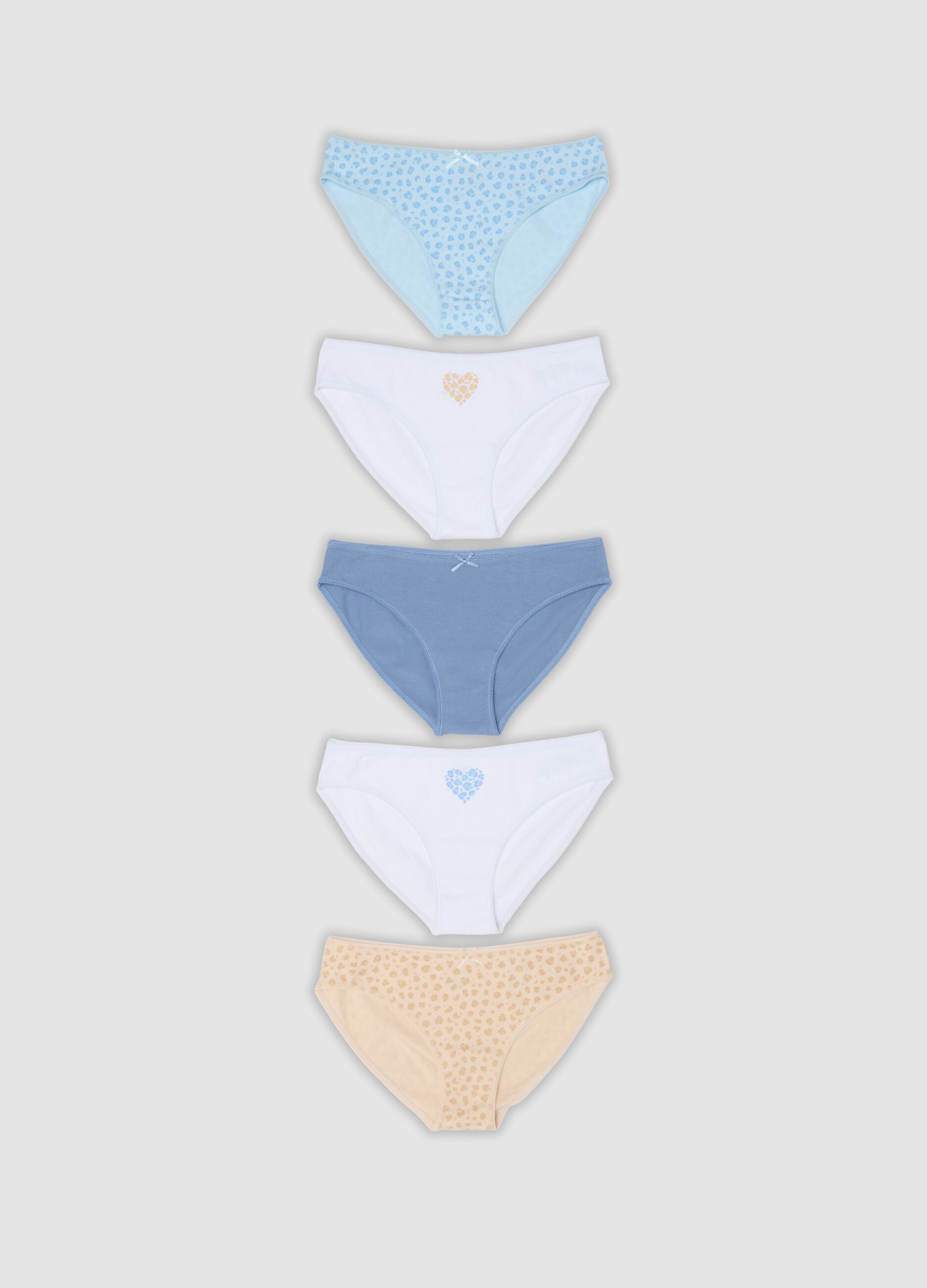 Pack of five multicoloured girls&rsquo; organic cotton jersey briefs