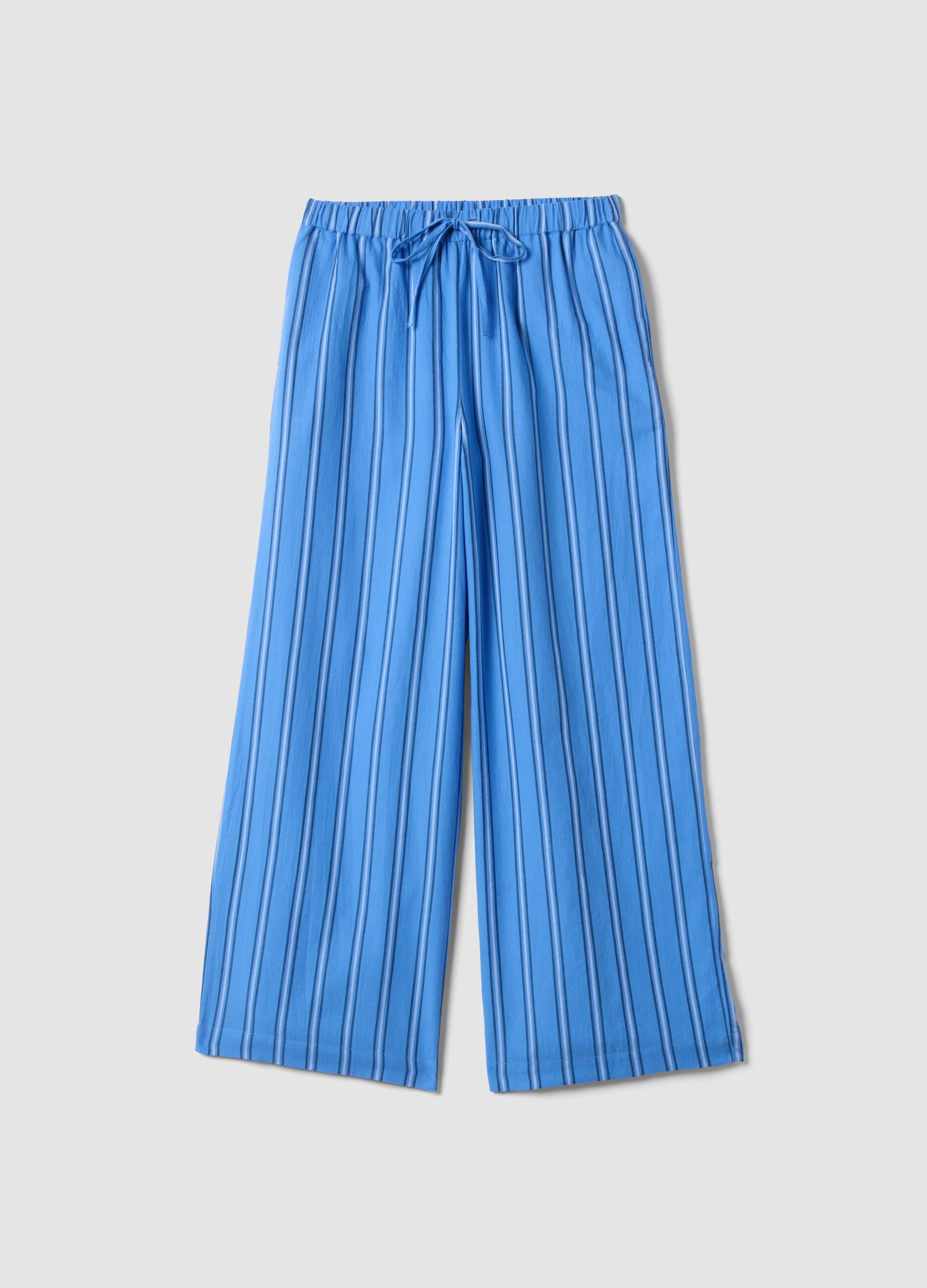 Blue pure cotton striped beach cover-up trousers