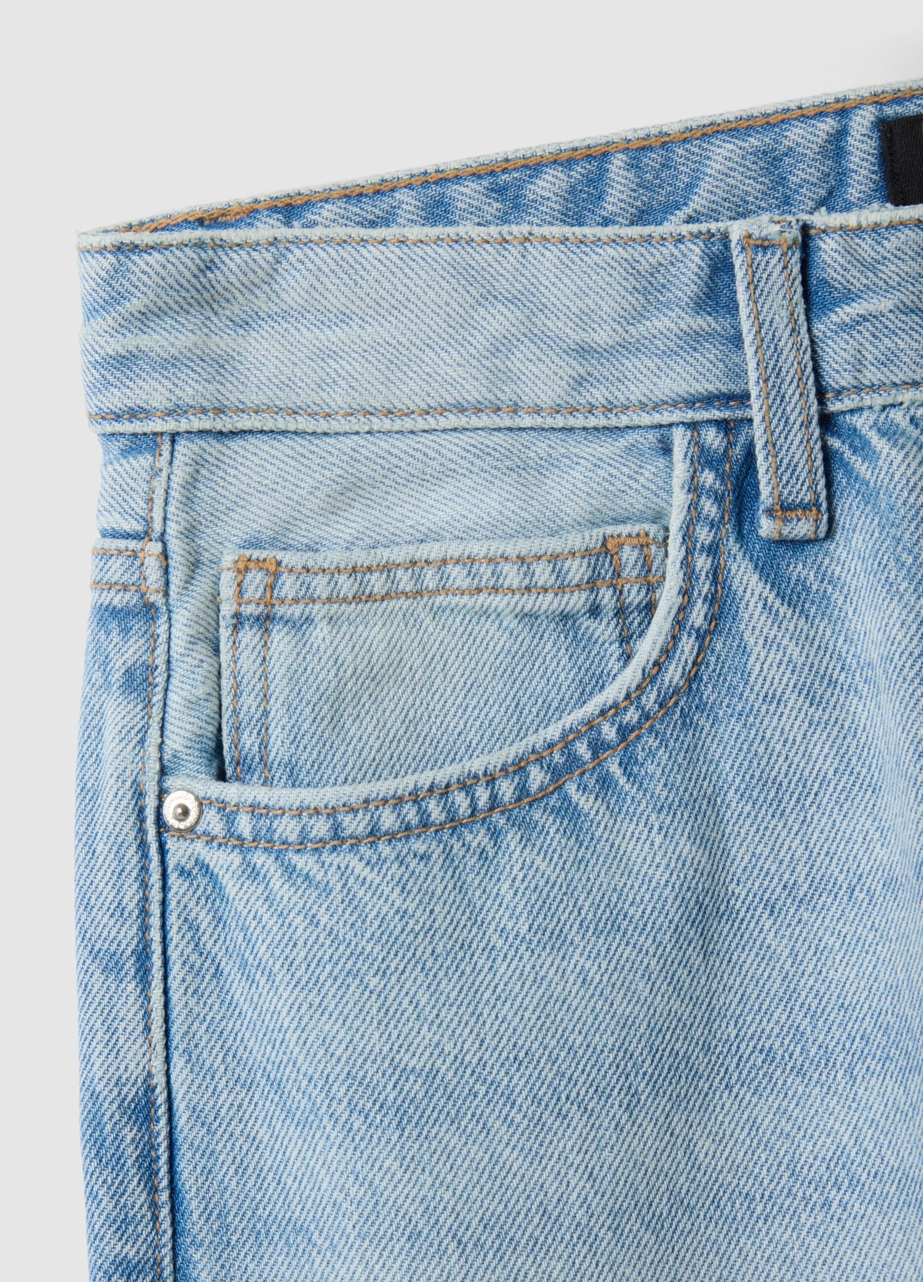 Blue straight regular fit denim jeans in pure cotton