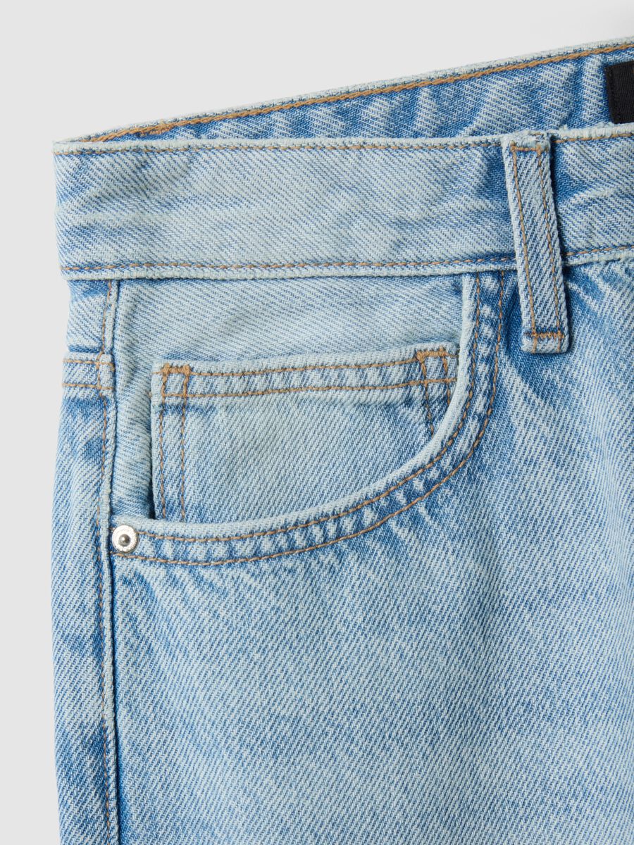 Jeans azzurri in puro cotone denim dritti regular fit_5