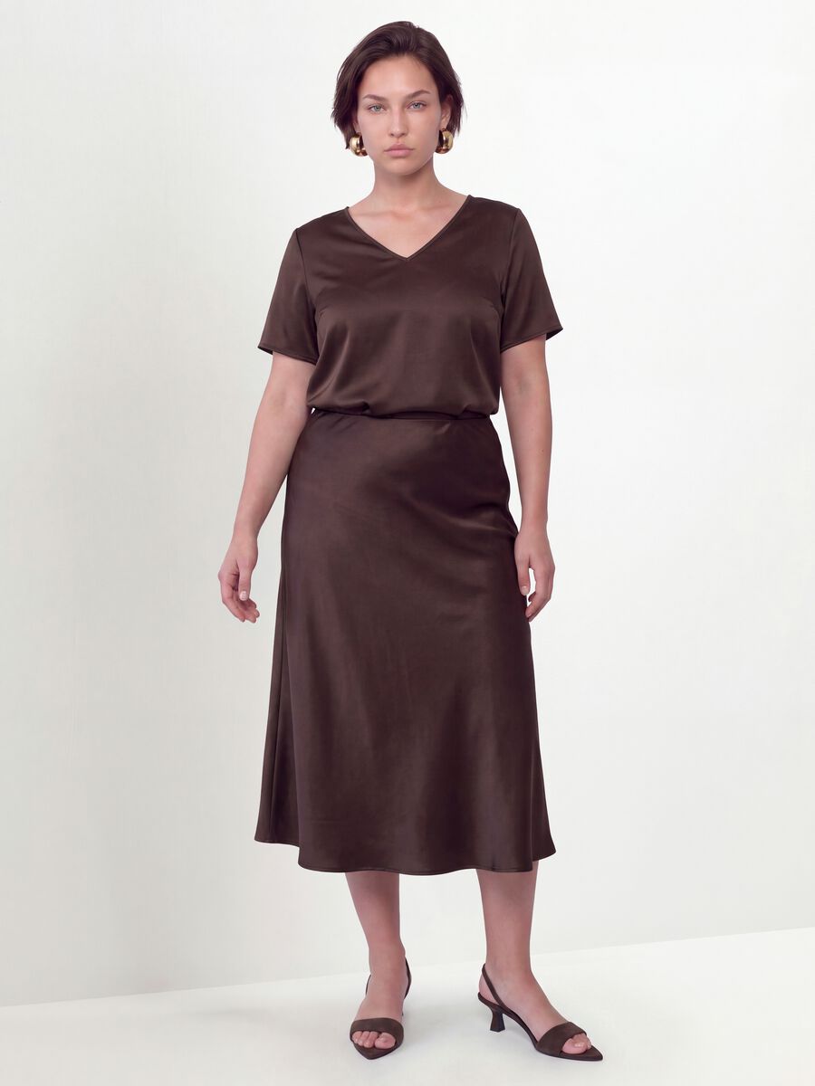 Brown satin V-neck stretch blouse, regular fit_2