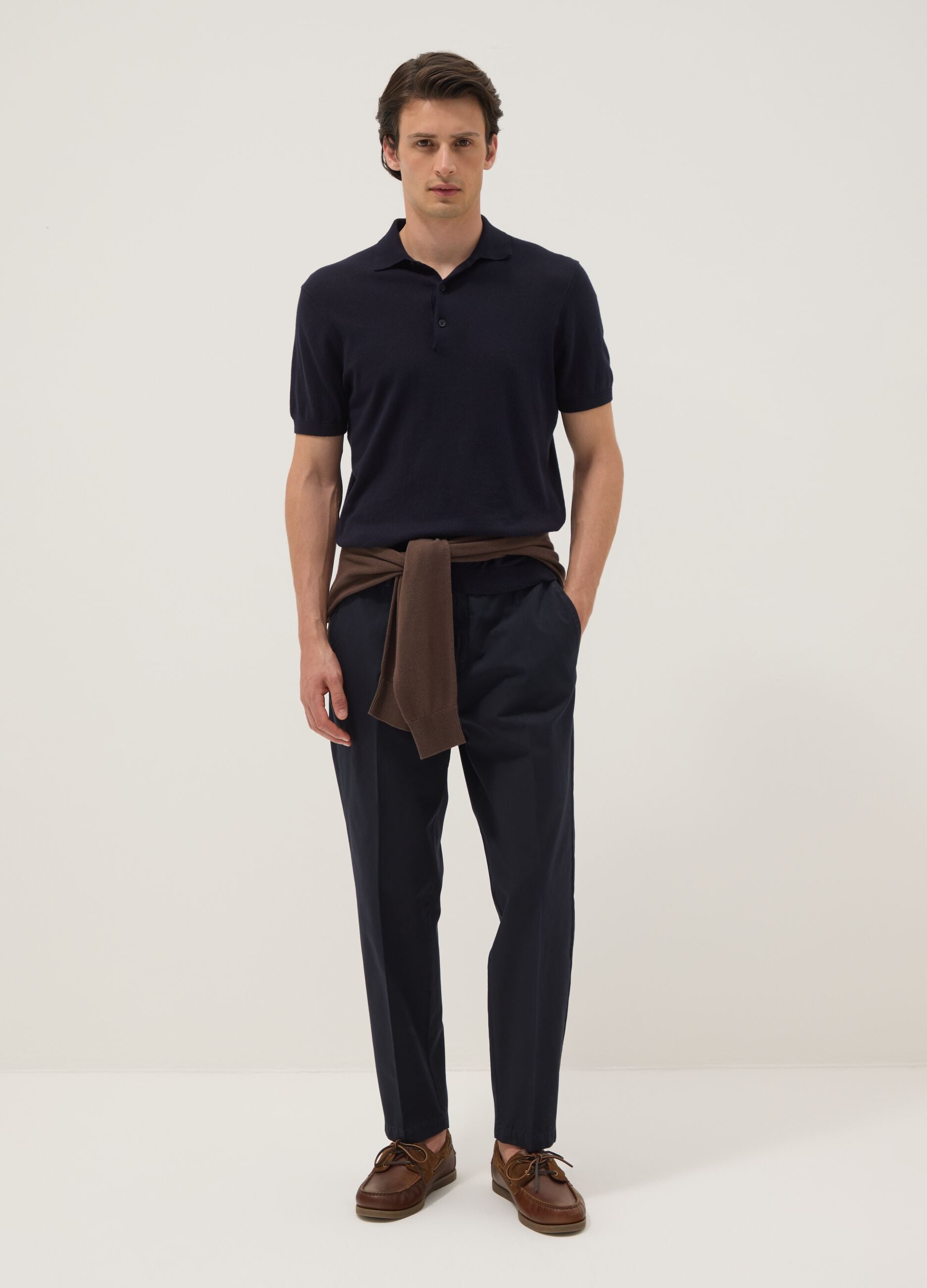 Blue cotton chino trousers with carrot fit