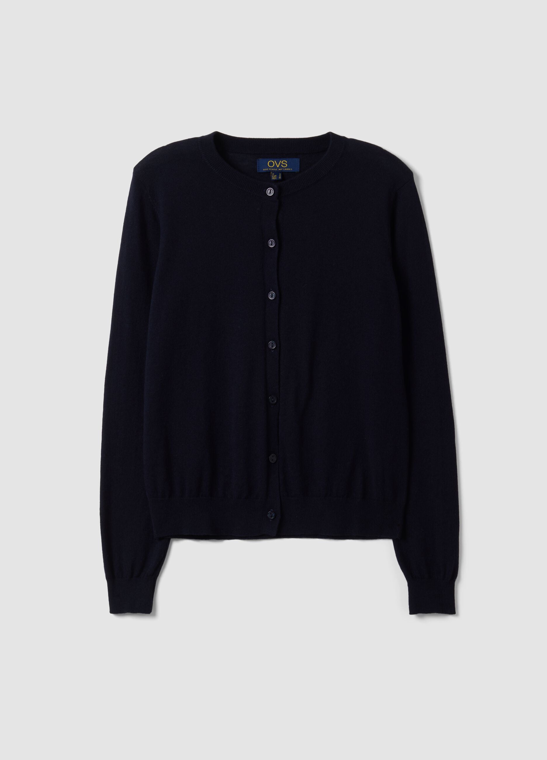 Navy wool-blend crew-neck cardigan
