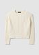 White crew-neck pure cotton cable-knit jumper, regular fit_4