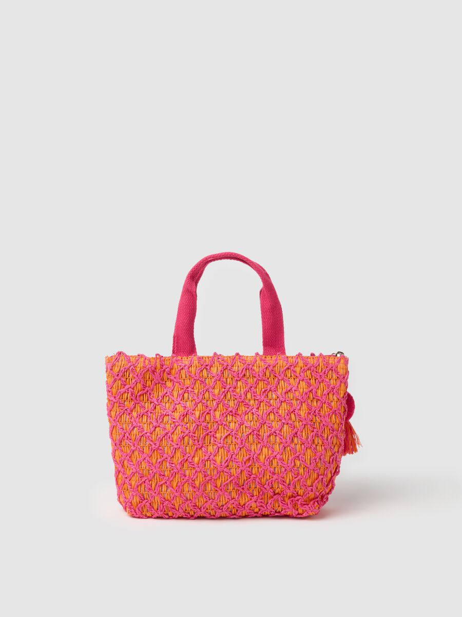 Maxi bag in fuchsia and orange raffia_1