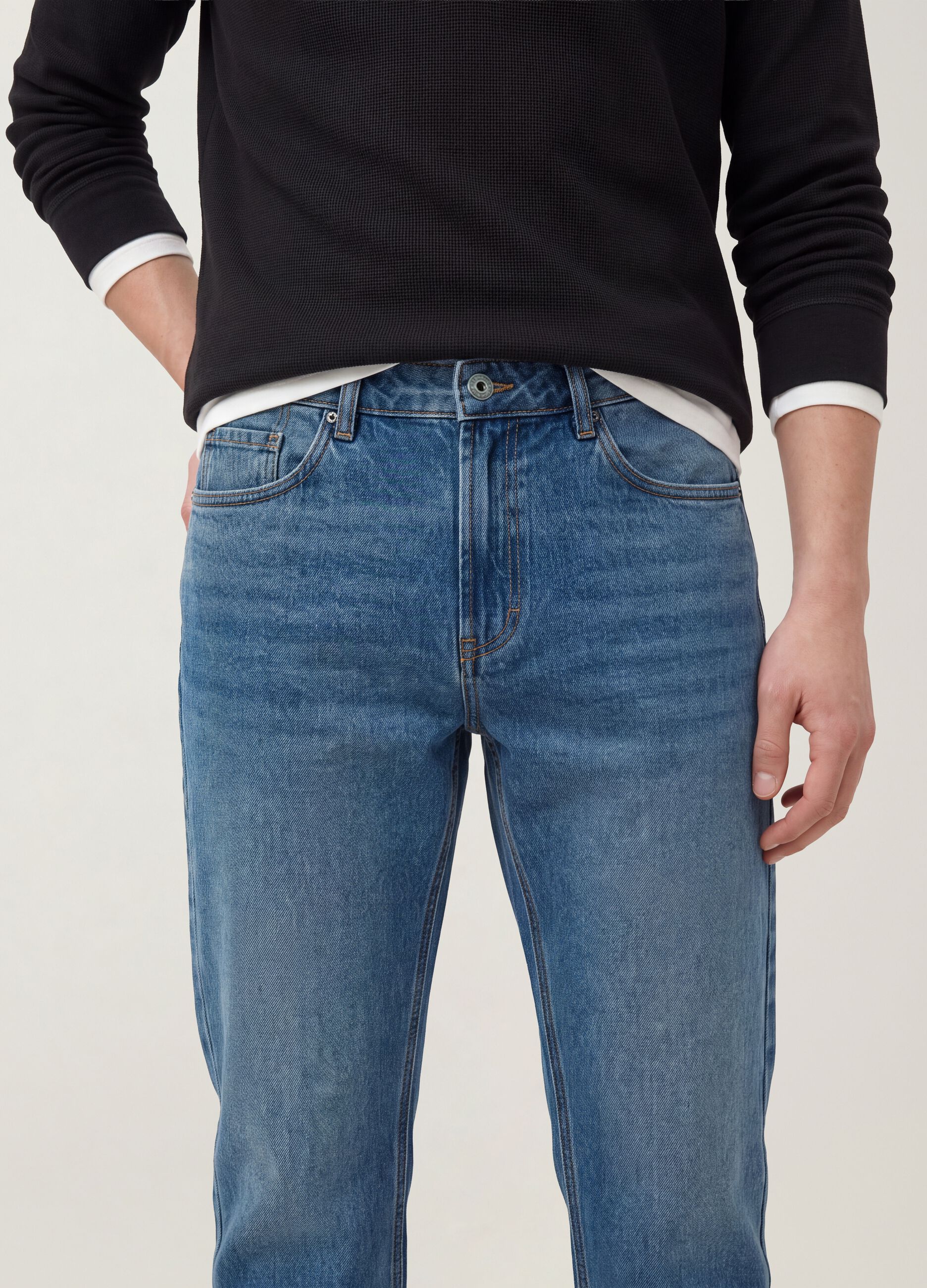 Blue denim jeans in pure cotton, regular fit