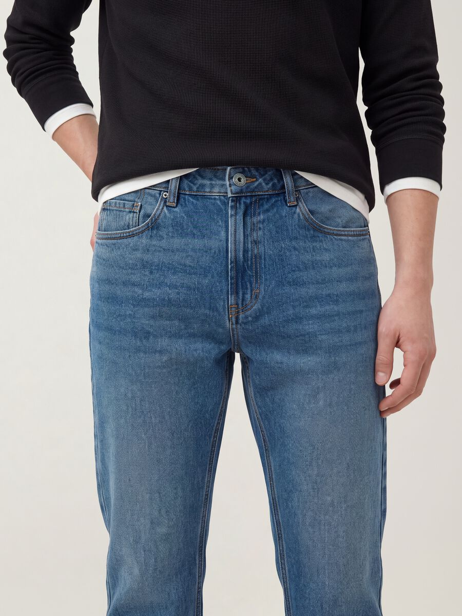 Blue denim jeans in pure cotton, regular fit_4
