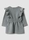 Grey cotton-blend dress with ruffles and bow for baby girl_1
