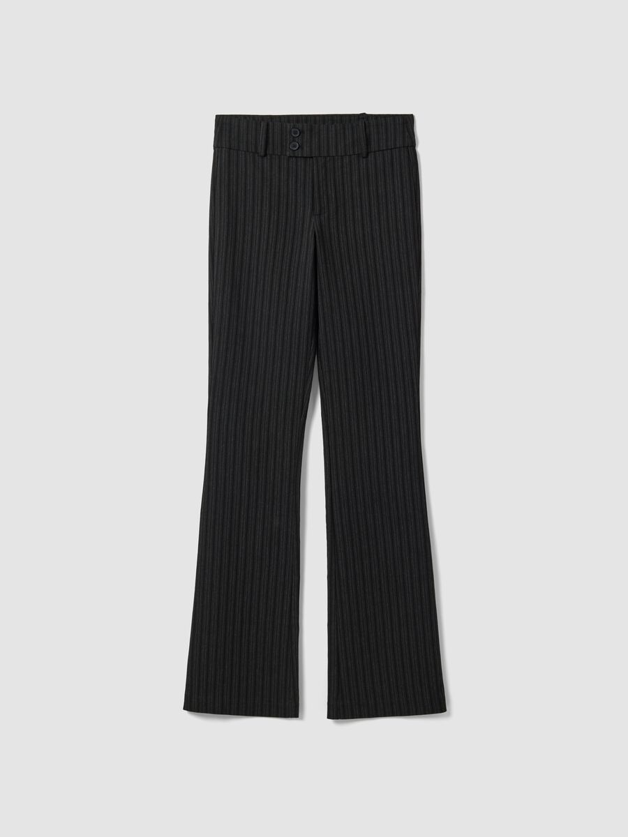 Black flared stretch viscose pinstripe trousers_0