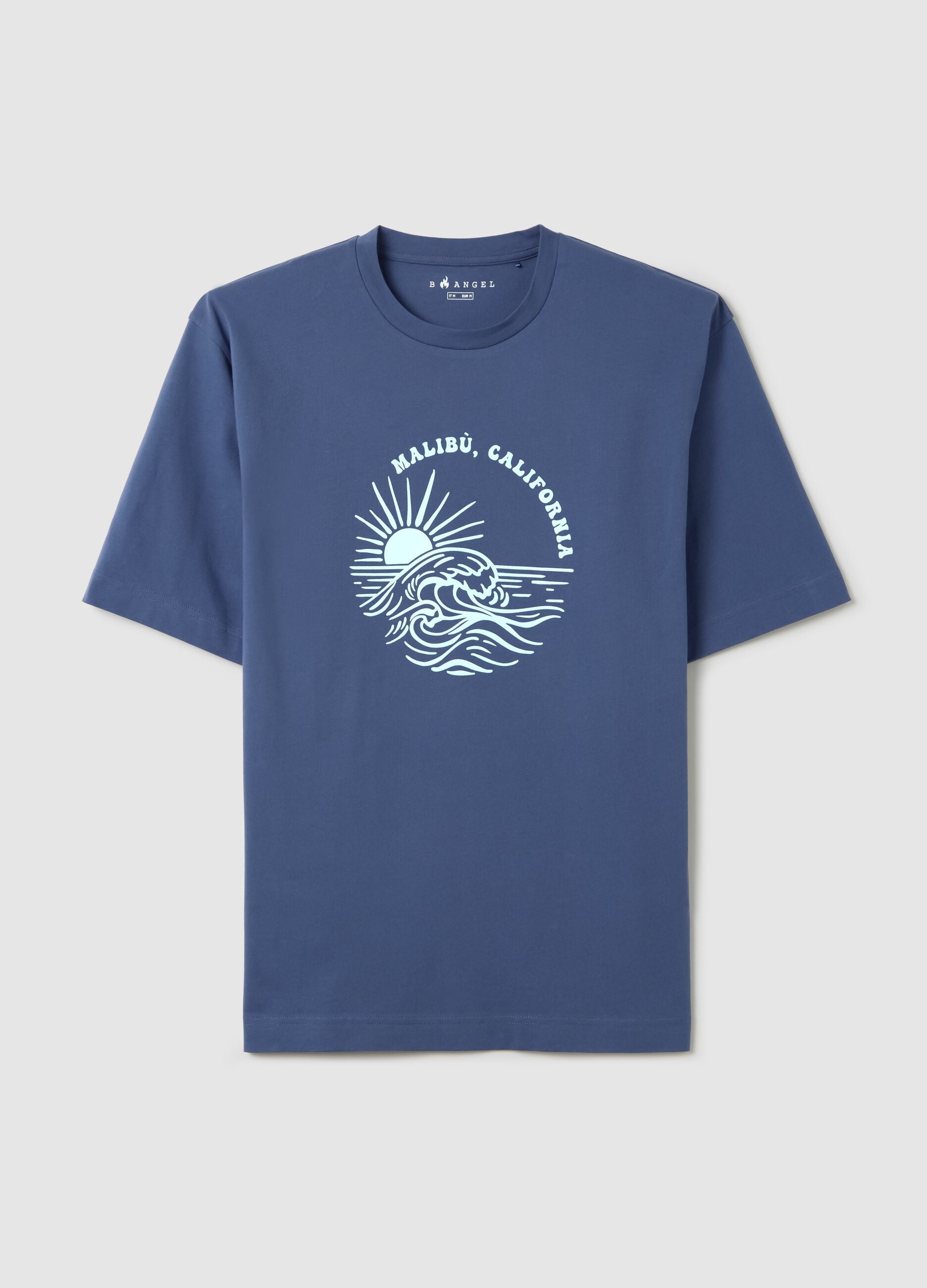 Men's 100% cotton blue boxy fit T-shirt with Surf Beach Bar print
