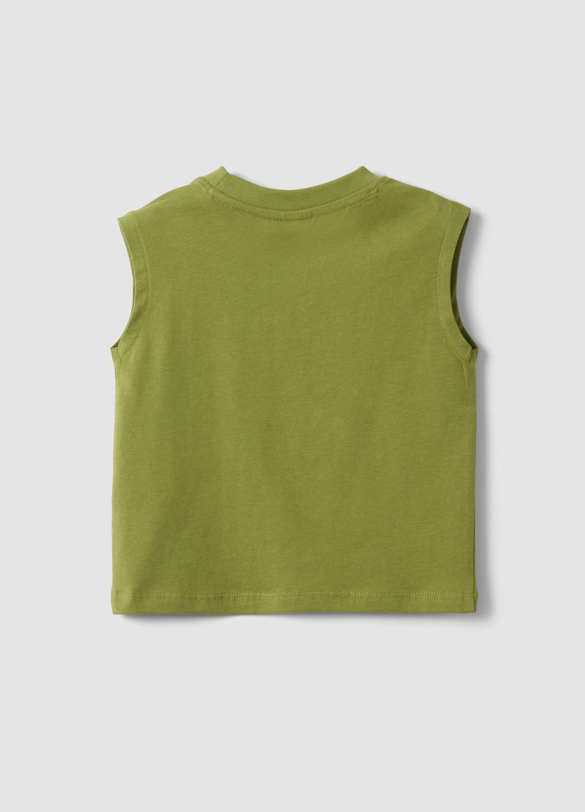 Green pure cotton children's vest regular fit with pocket