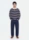 Blue striped pure cotton rugby polo with classic collar_1