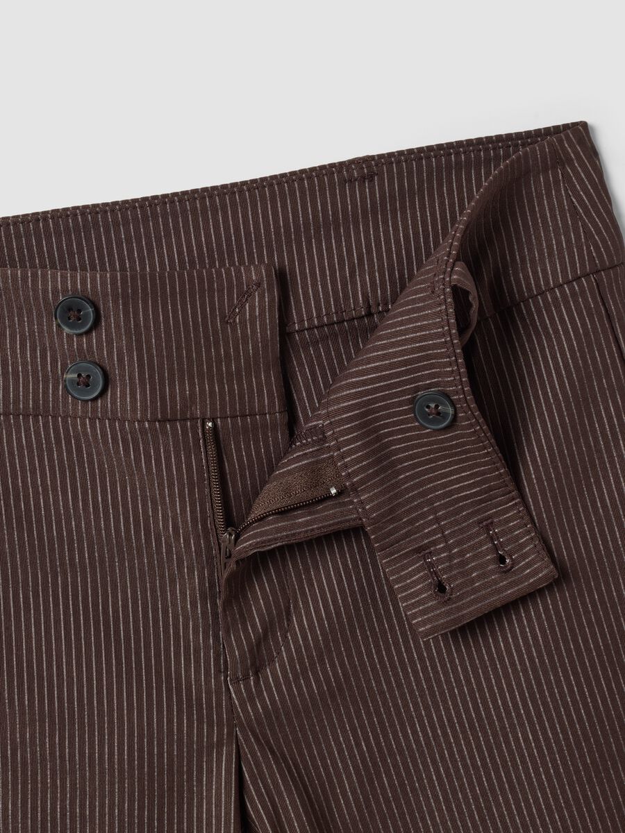 Brown flared trousers in stretch viscose with pinstripe pattern_2