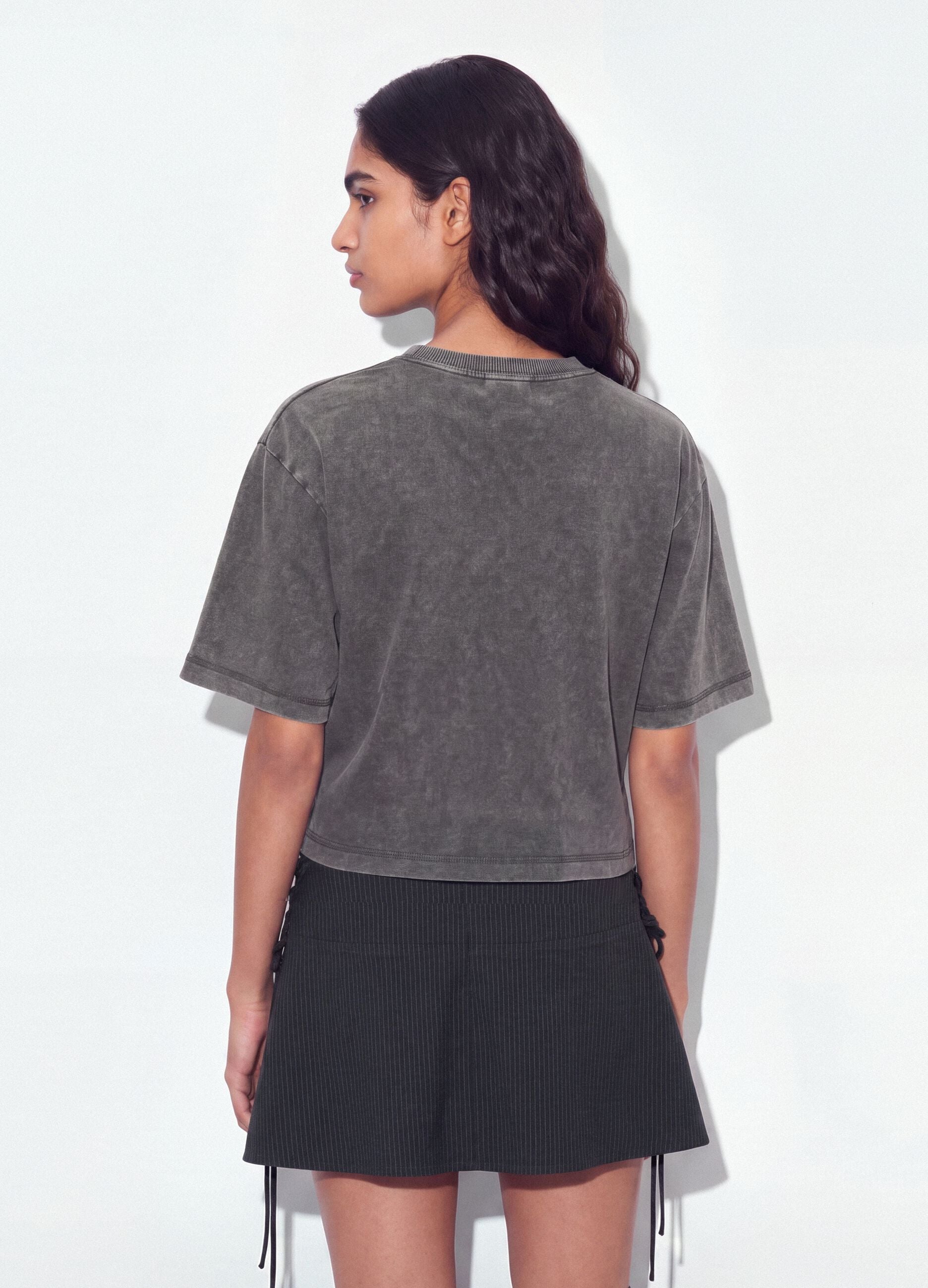 Grey pure cotton oversized T-shirt with teddy bear print
