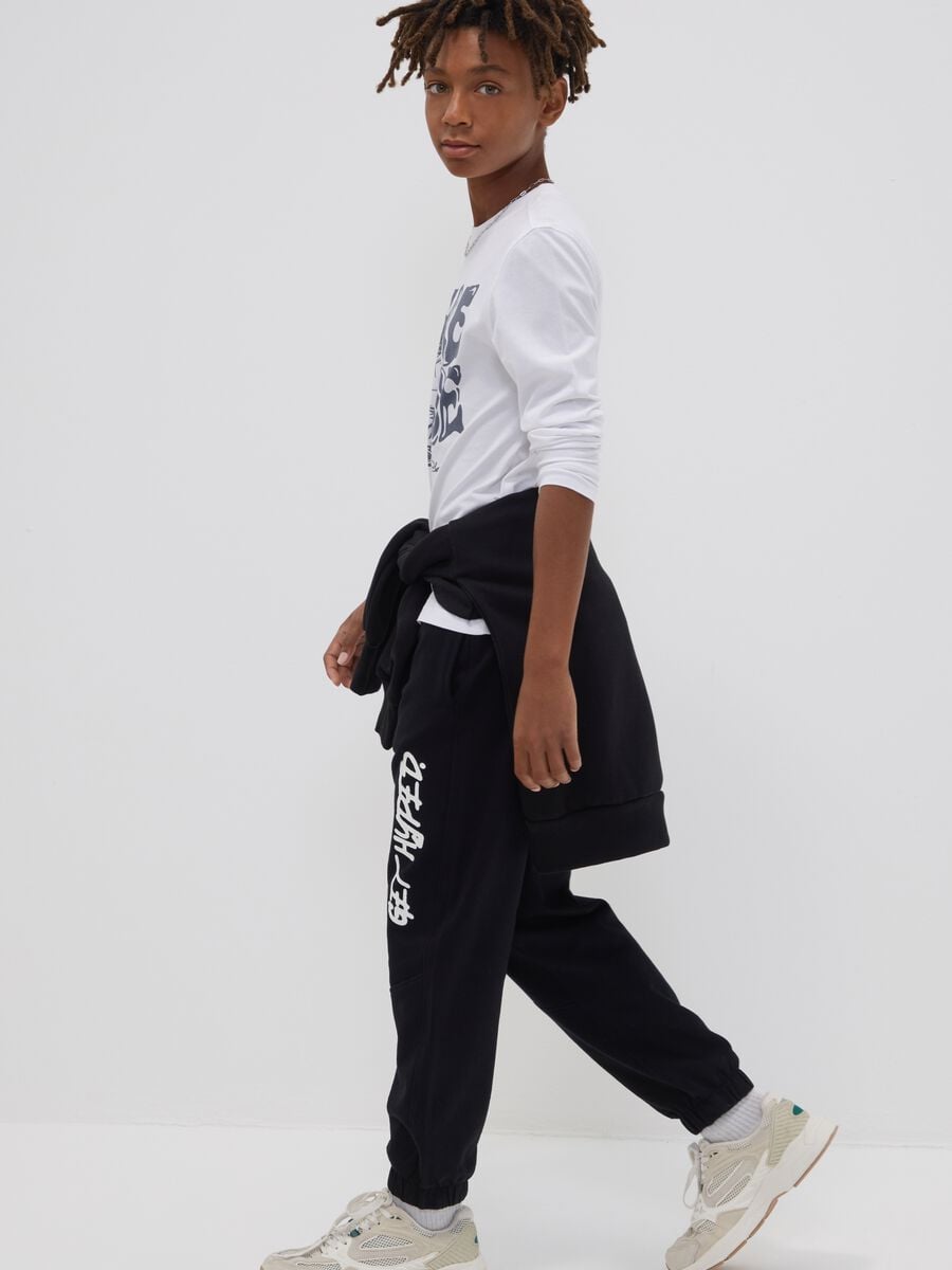 Blue oversized pure cotton joggers with &ldquo;Get Hyped&rdquo; slogan for boys_0