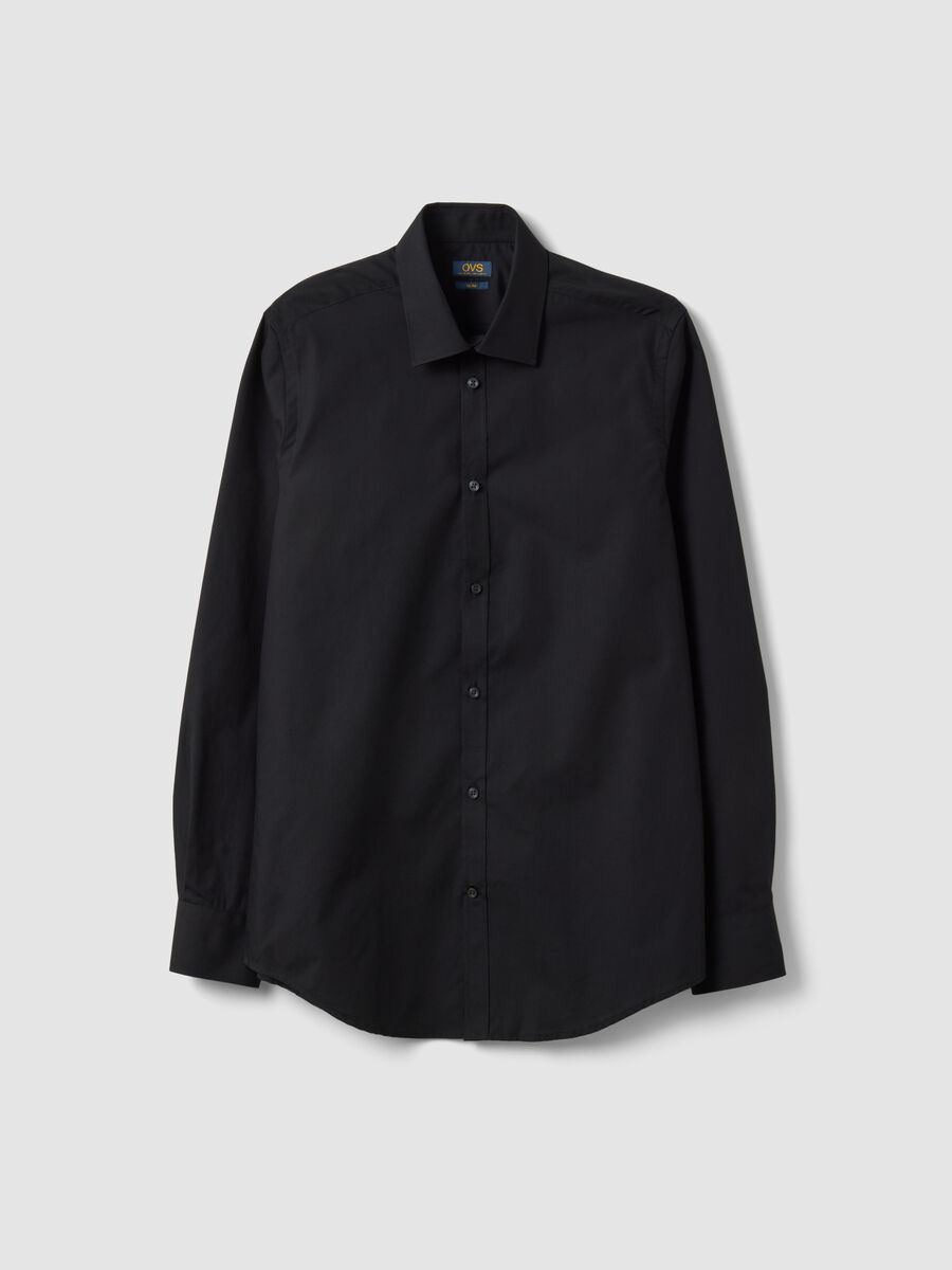 Black slim-fit shirt with classic collar, easy iron_4