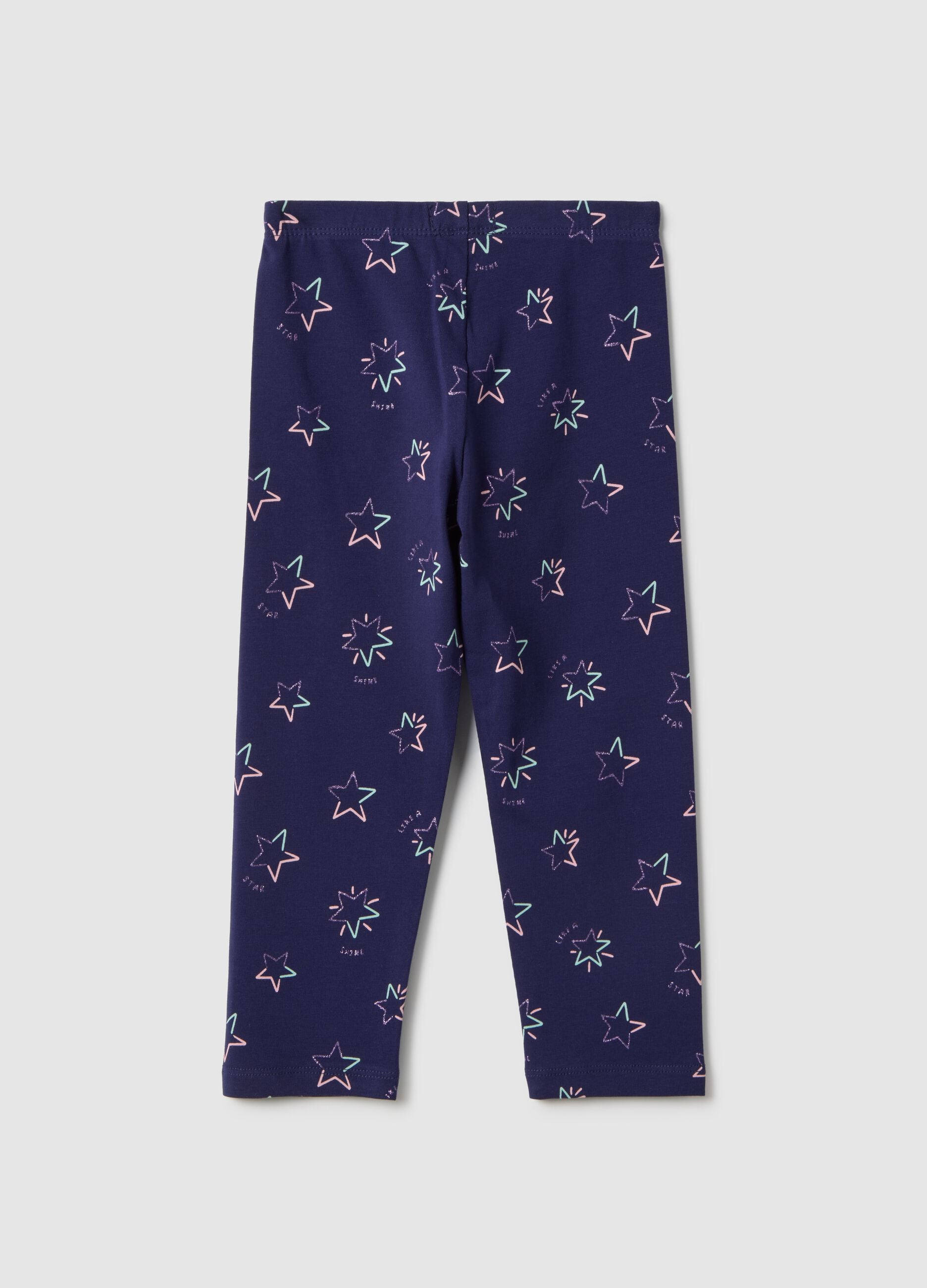 Girls' Purple Stretch Cotton Skinny Fit Leggings with Stars
