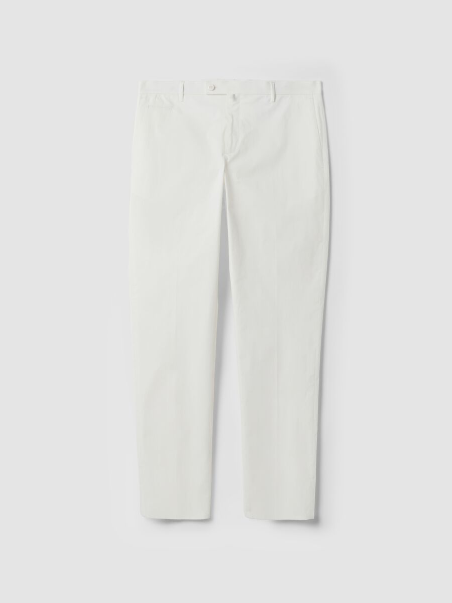 Pantaloni in cotone elasticizzato bianchi regular fit_4