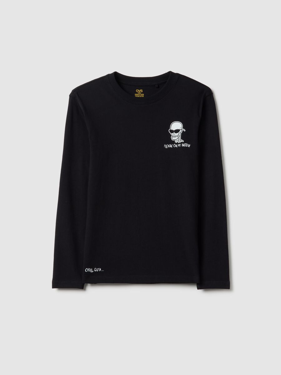 T-shirt in puro cotone nero da ragazzo regular fit con stampa_3