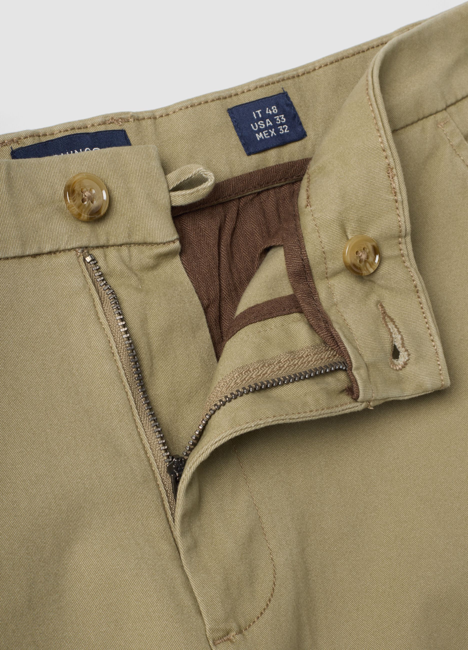 Beige slim-fit stretch cotton twill chino trousers