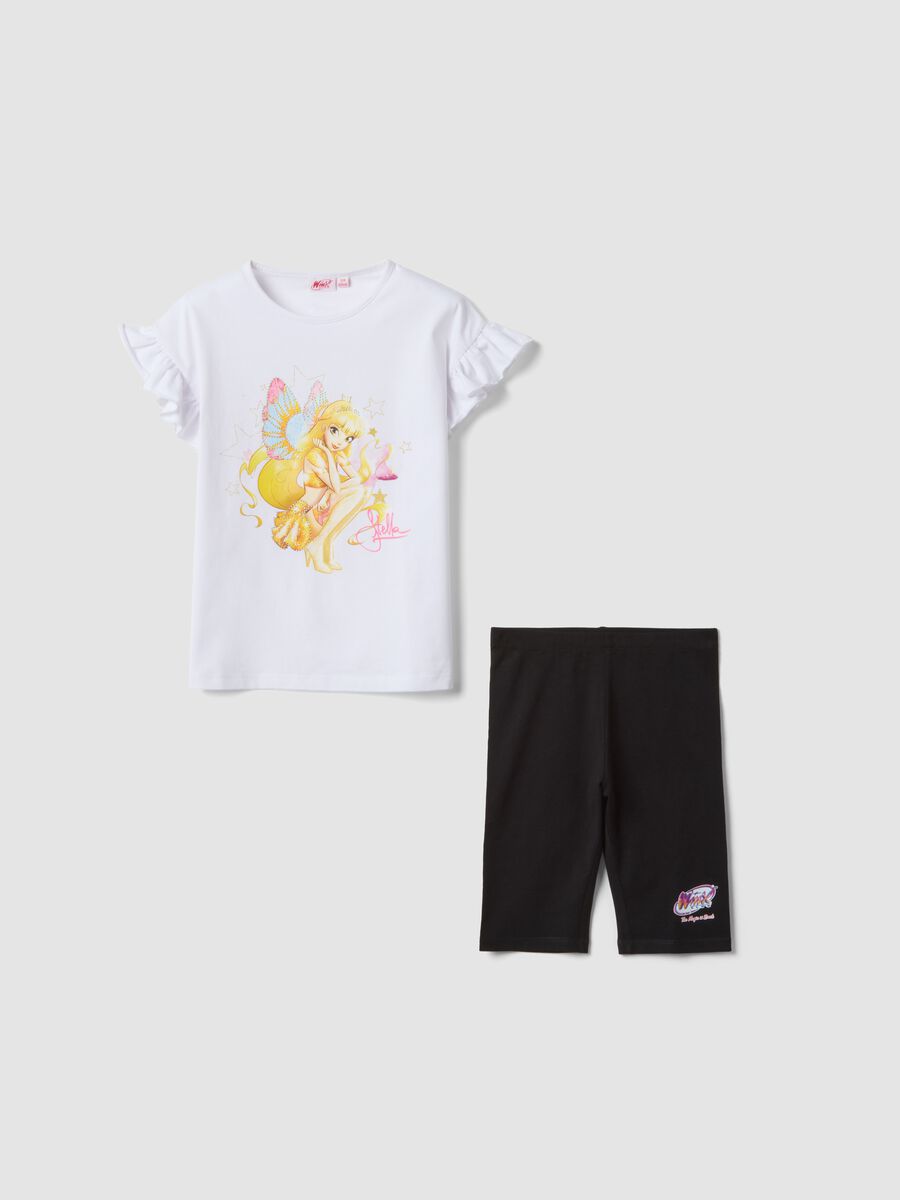 Completo bianco e nero in cotone elasticizzato con t-shirt e leggings per bambina regular fit_0