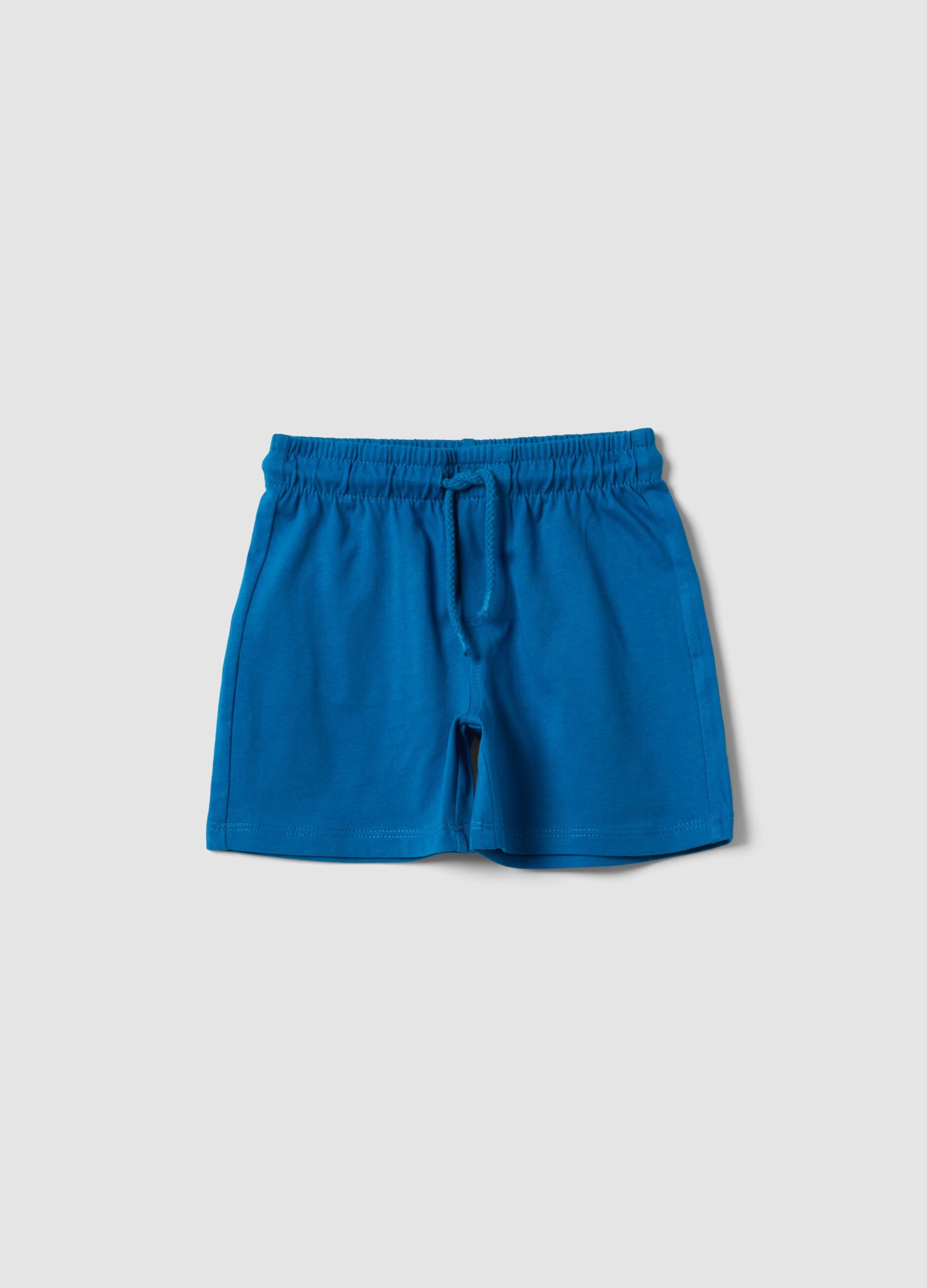 Blue pure organic cotton shorts with elasticated waist for baby boys, regular fit